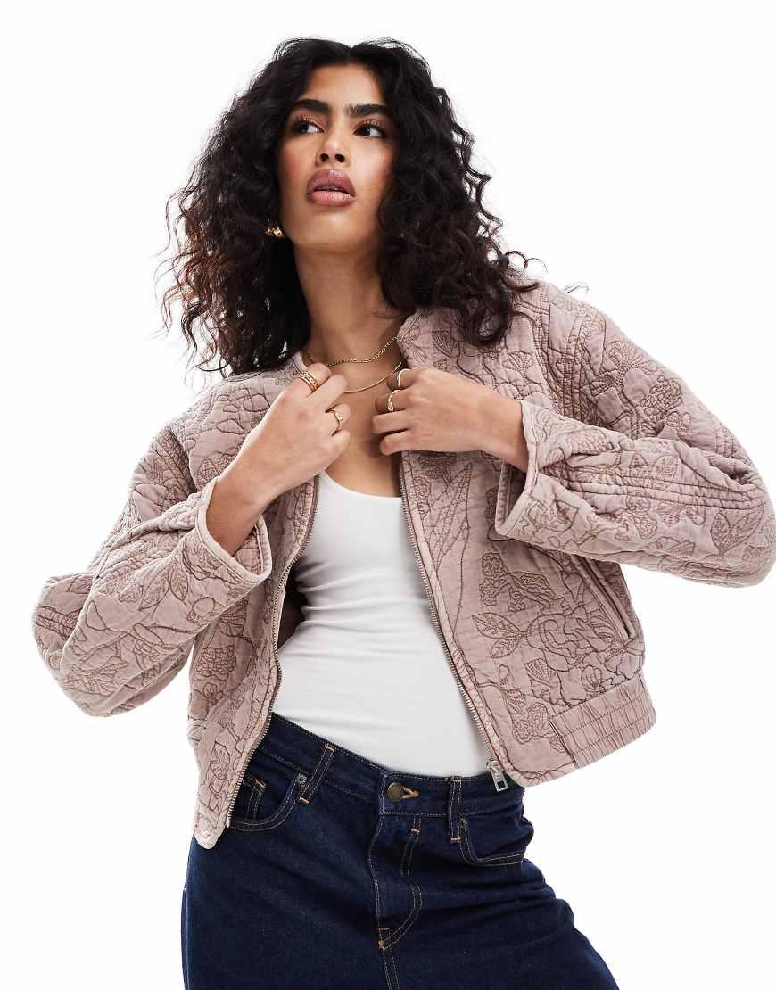 Giacca Trapuntata Con Ricami Floreali di Mango in Grigio Lyst