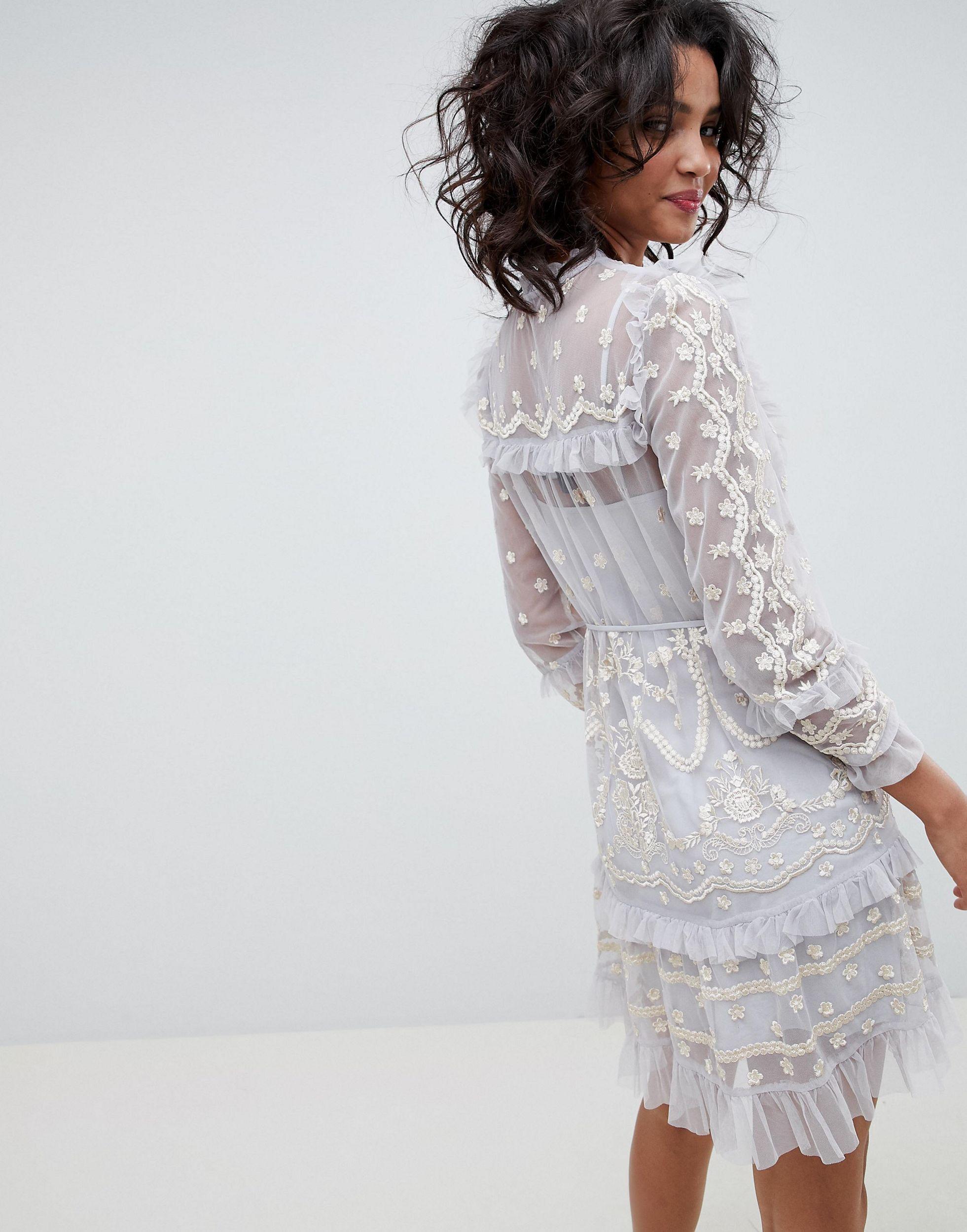 long sleeve embroidered midi dress