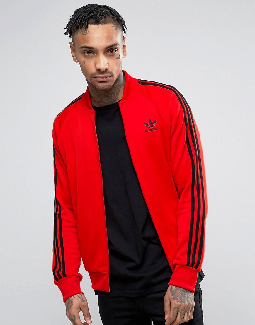adidas track jacket mens red
