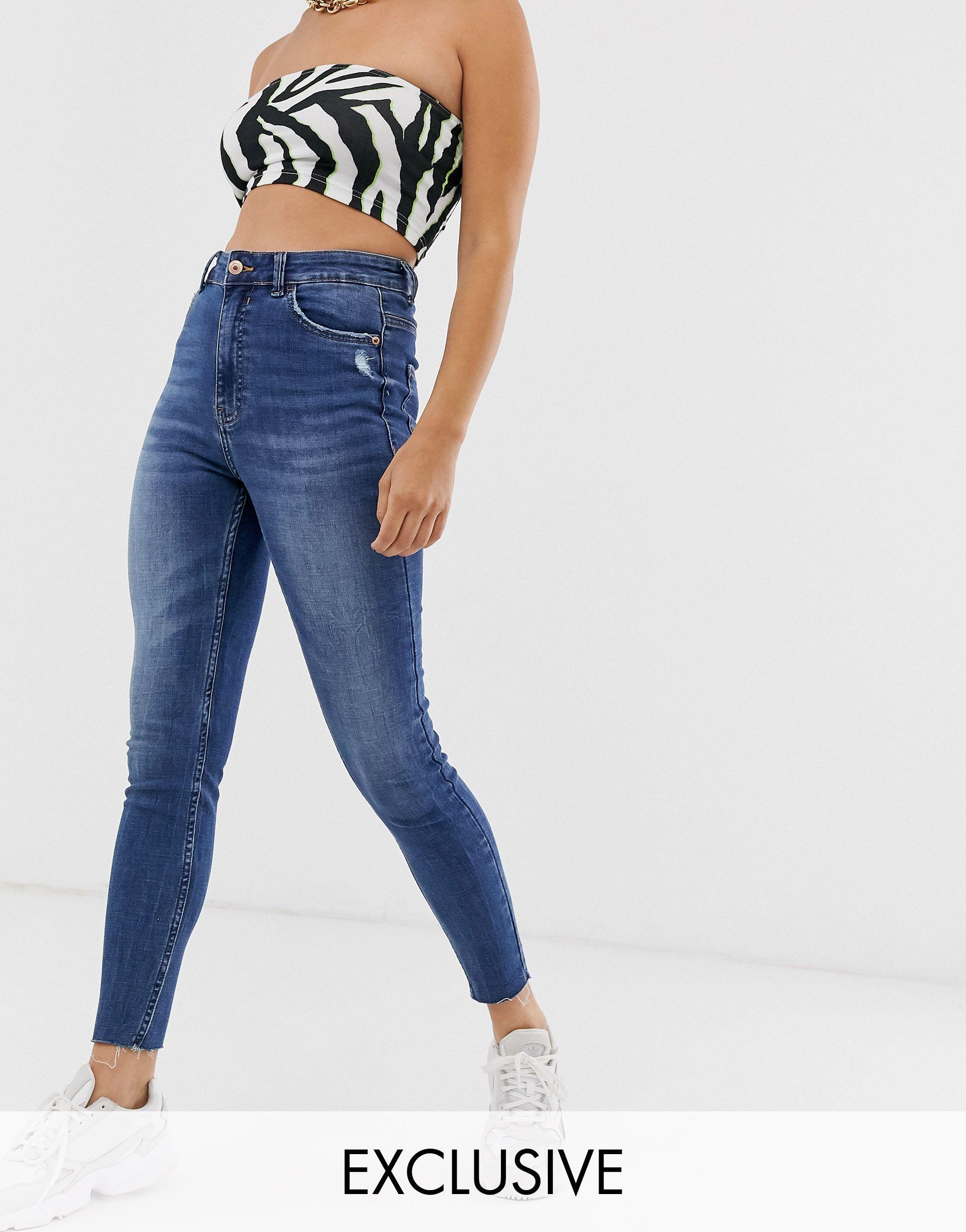 Bershka Denim Super High Waist Skinny Jean in Blue - Save 21% - Lyst