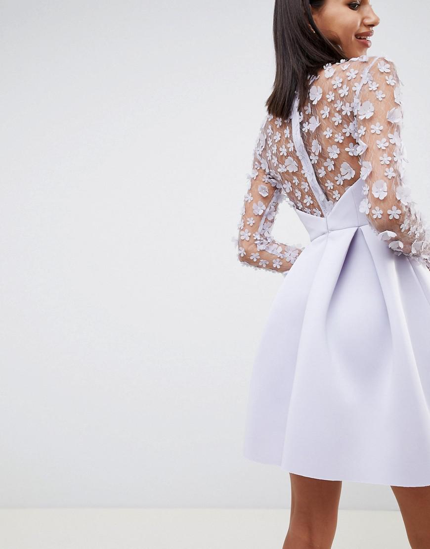 asos design 3d floral lace bandeau scuba prom midi dress