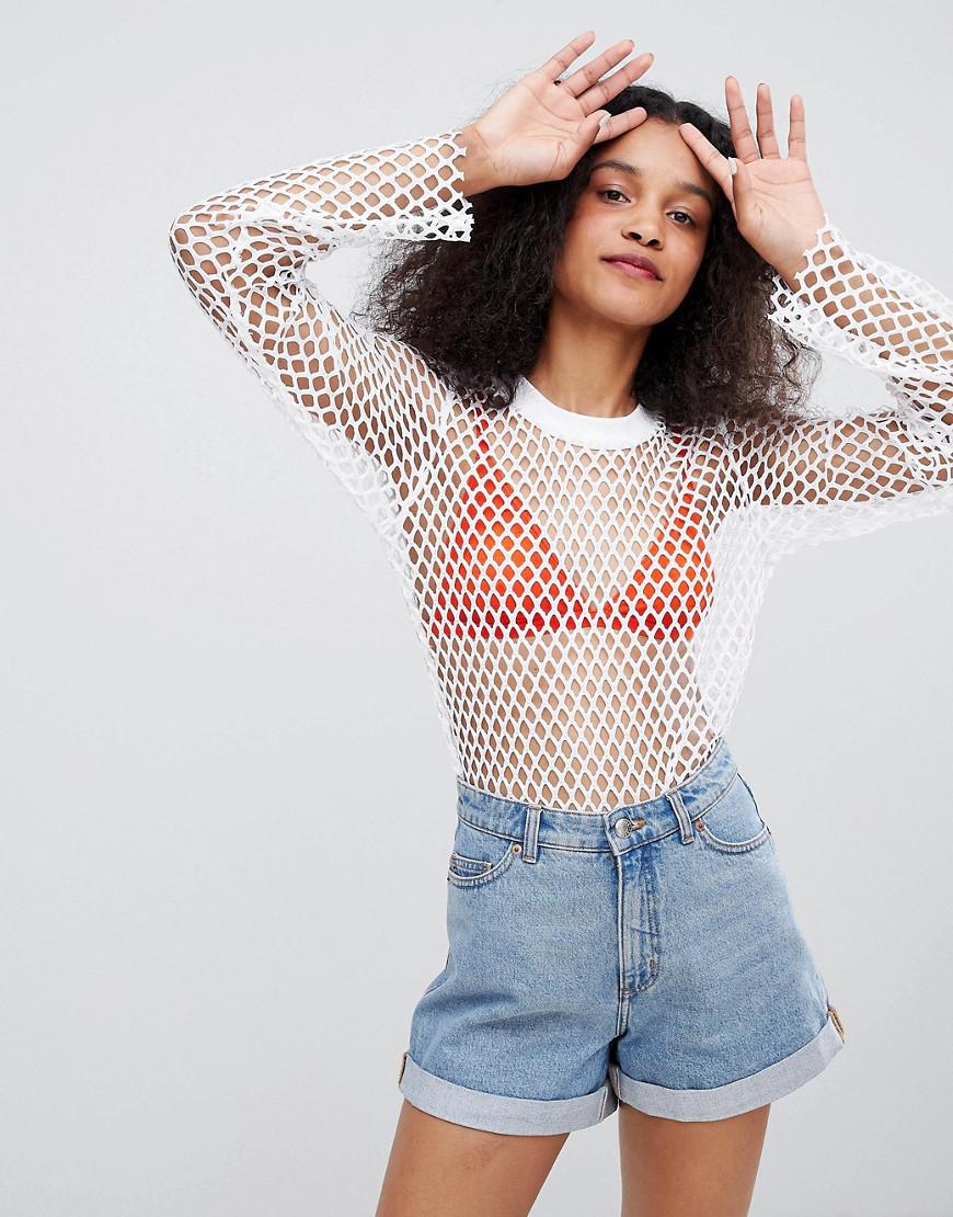 white fishnet shorts