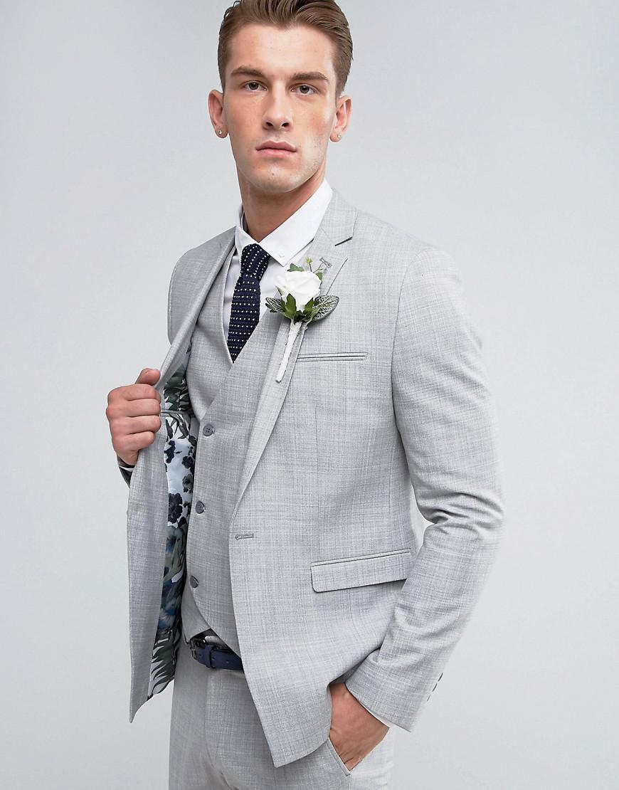 ASOS Asos Wedding Skinny Suit Jacket In Crosshatch Nep In Light Gray ...