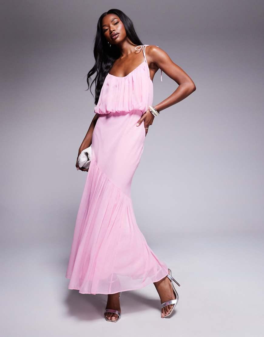 Pink Asos Design Maxi Dress With Lace Godet Panels ASOS DESIGN