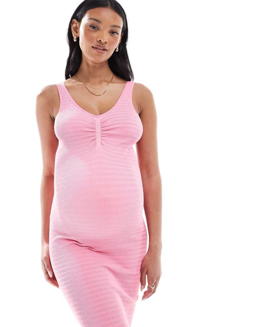 strapless open back dress Celine Maternity Midi Dress Hot Pink main image 1