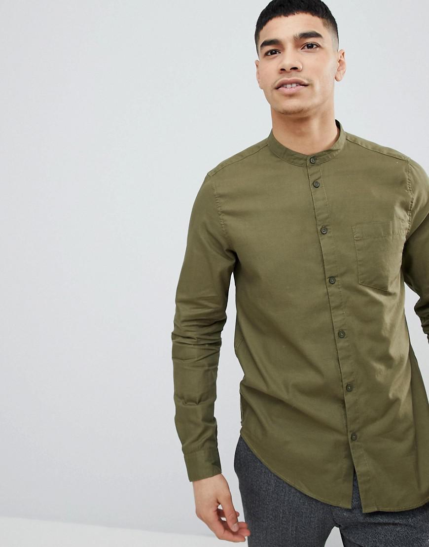 Chemise A Col Grand Pere Jean Bershka Pour Homme En Coloris Vert Lyst