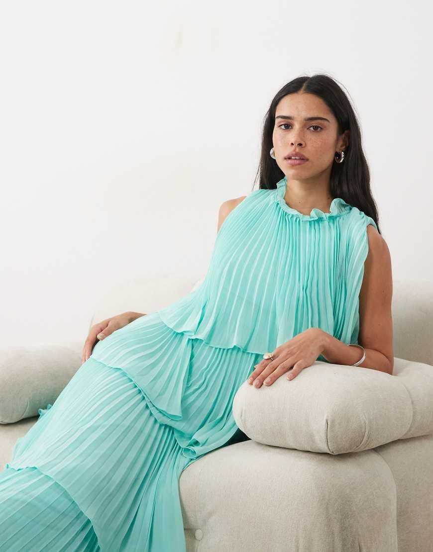 true decadence light blue pleated tiered midaxi dress High Ruffle Neck Maxi in Green Gothic_Gothic neck gown thatll have Color:Midnight Multi Light Blue Debut Dress Pleated maxi
