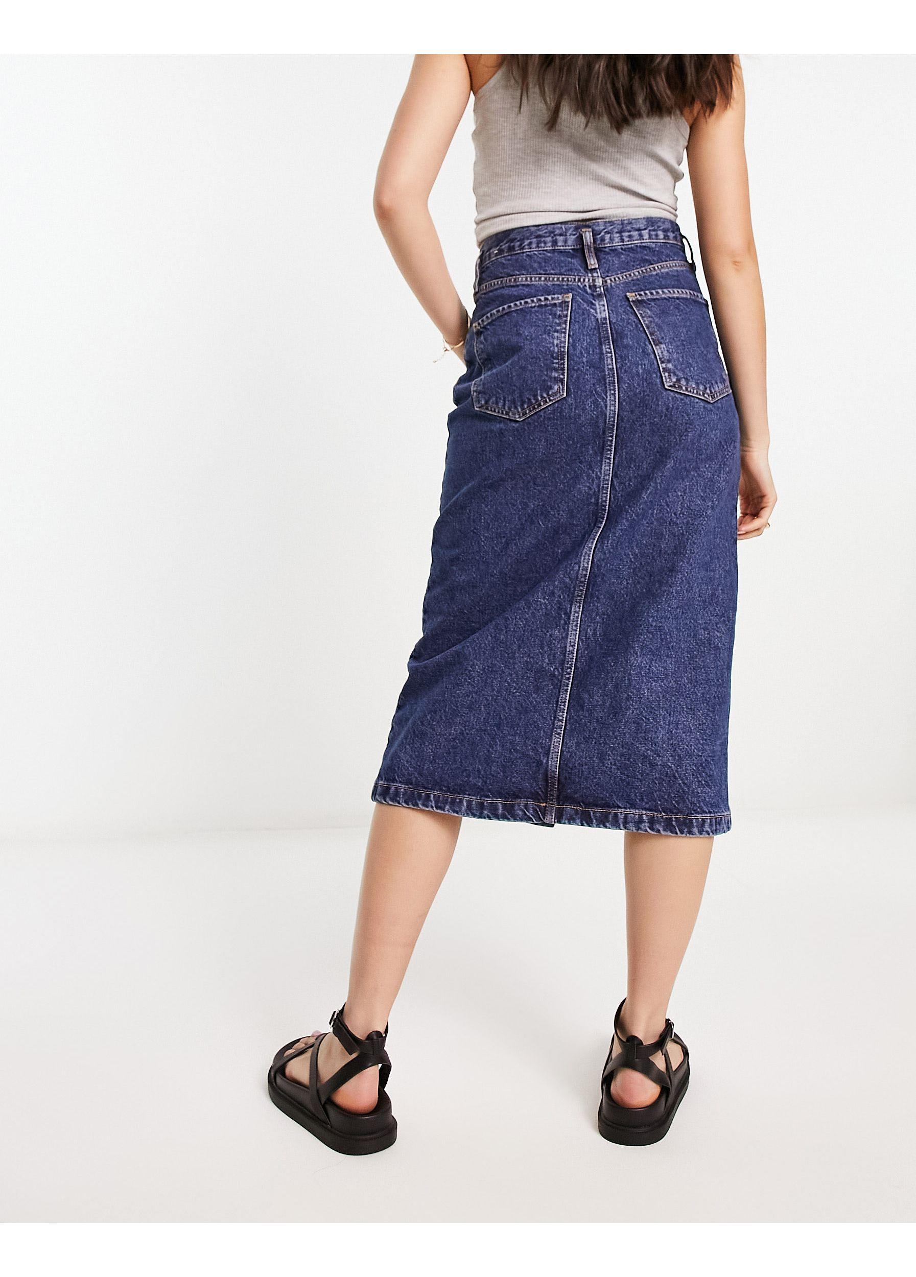 Mango Denim Midi Skirt in Blue | Lyst