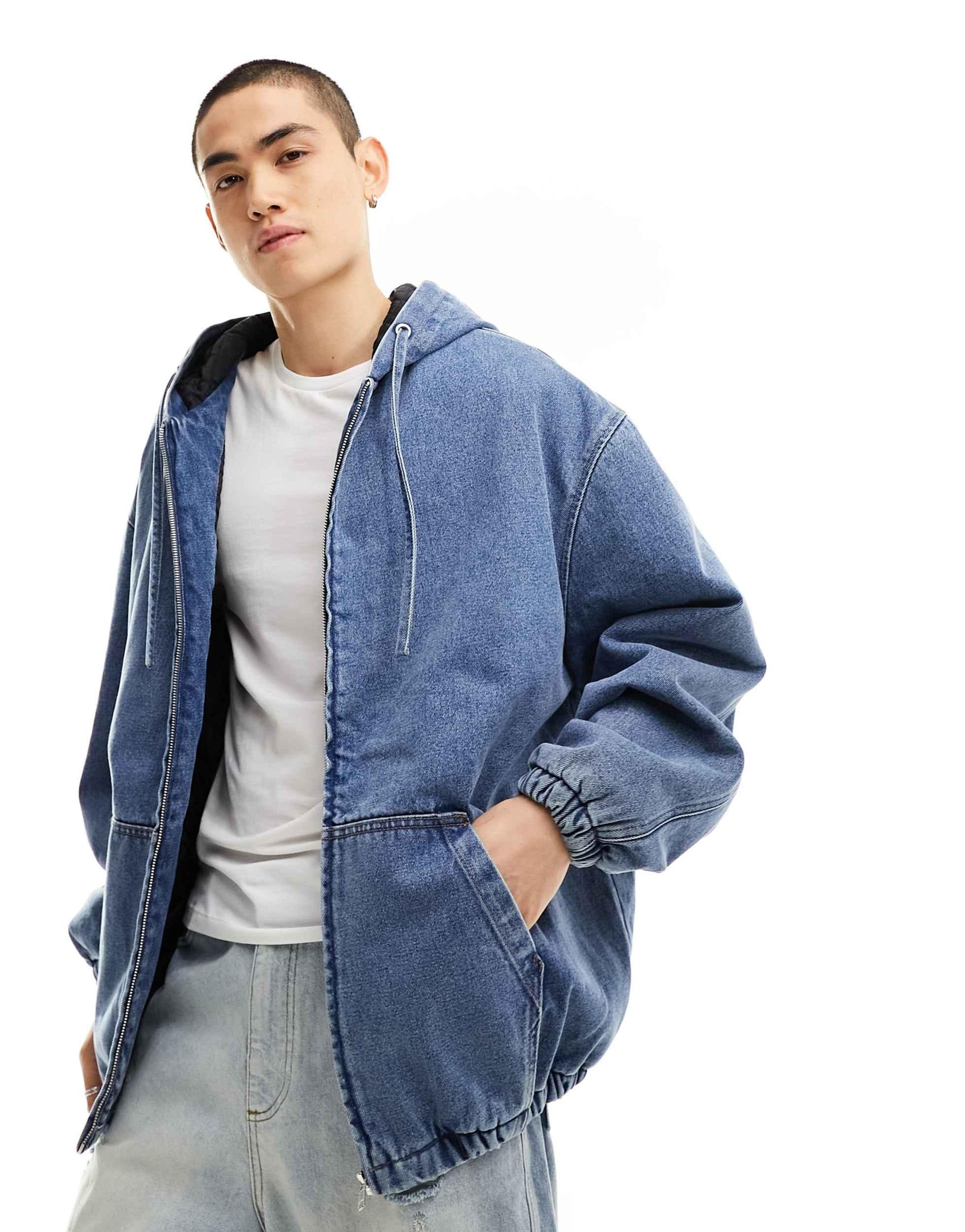 Veste ultra oversize en jean avec capuche délavé moyen ASOS pour