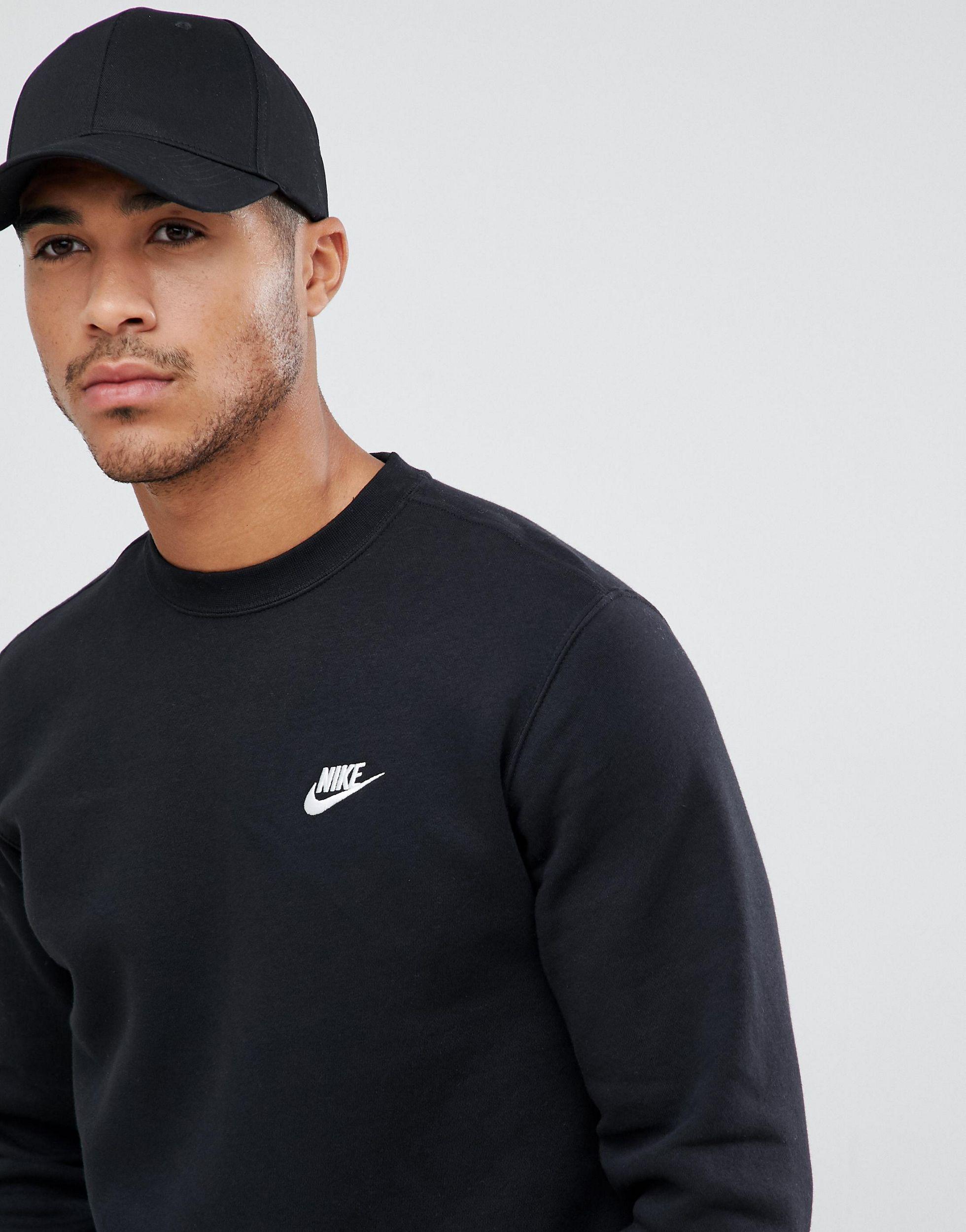 Nike Cotton Club Swoosh Crew Sweatshirt in Black for Men - Lyst