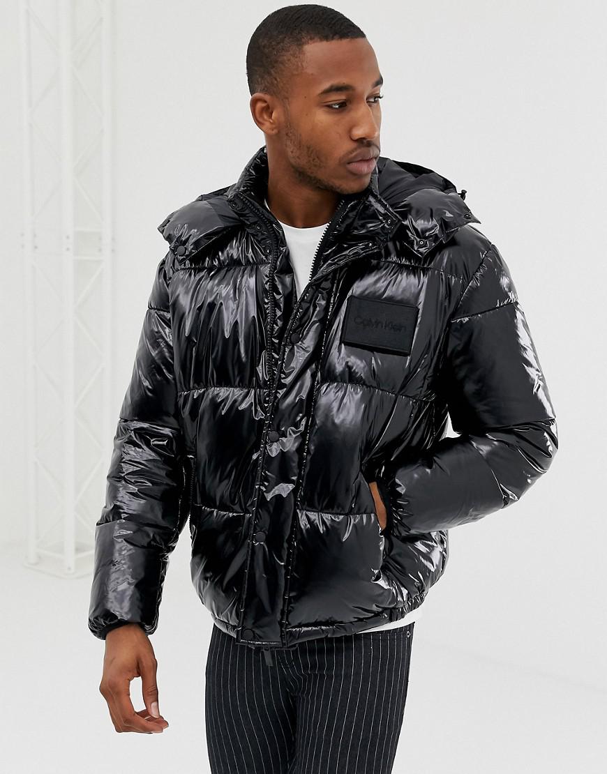 Calvin Klein Denim Shiny Detachable Hood Puffer Jacket in Black for Men |  Lyst