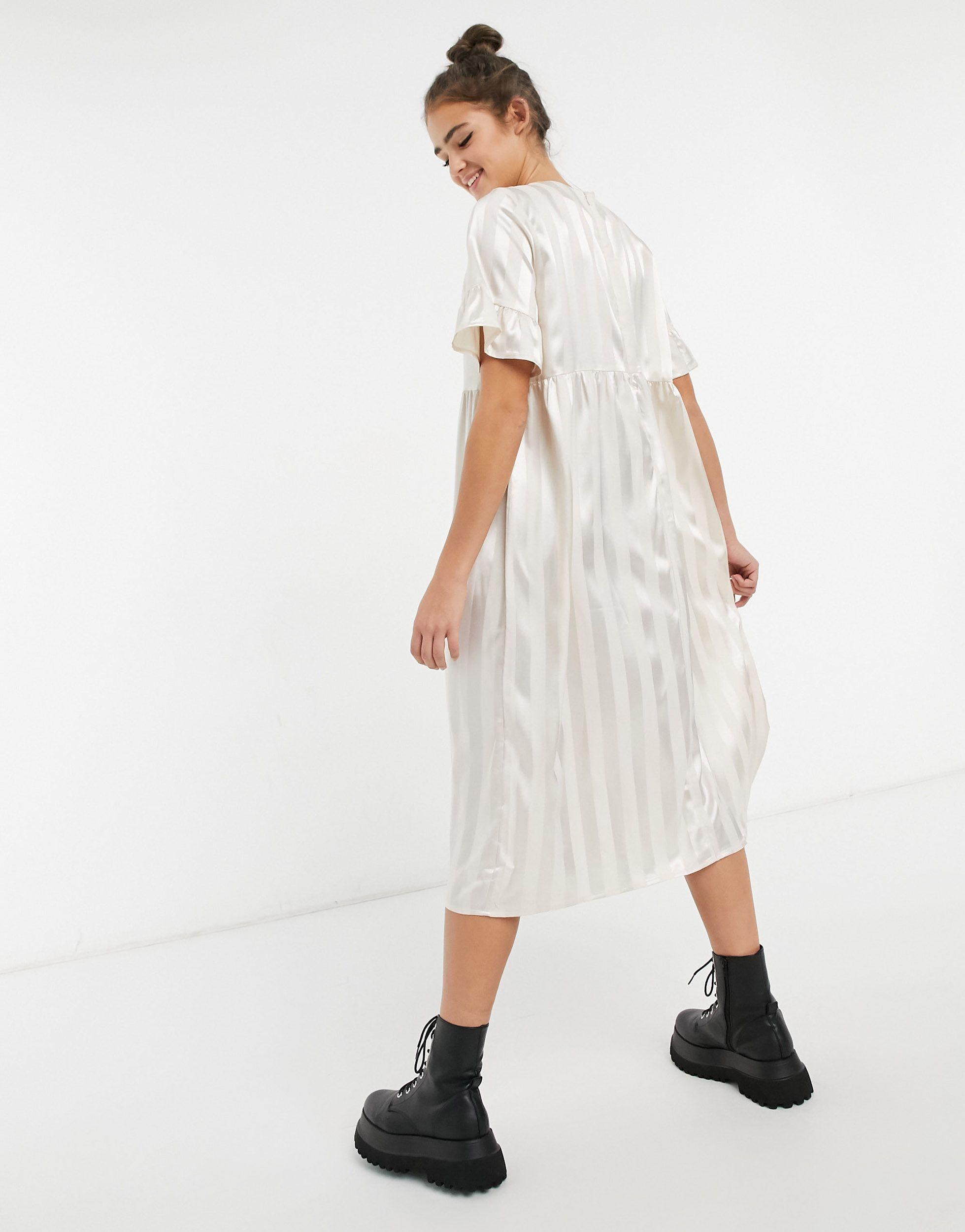 Lola May Long Smock Dress in White | Lyst