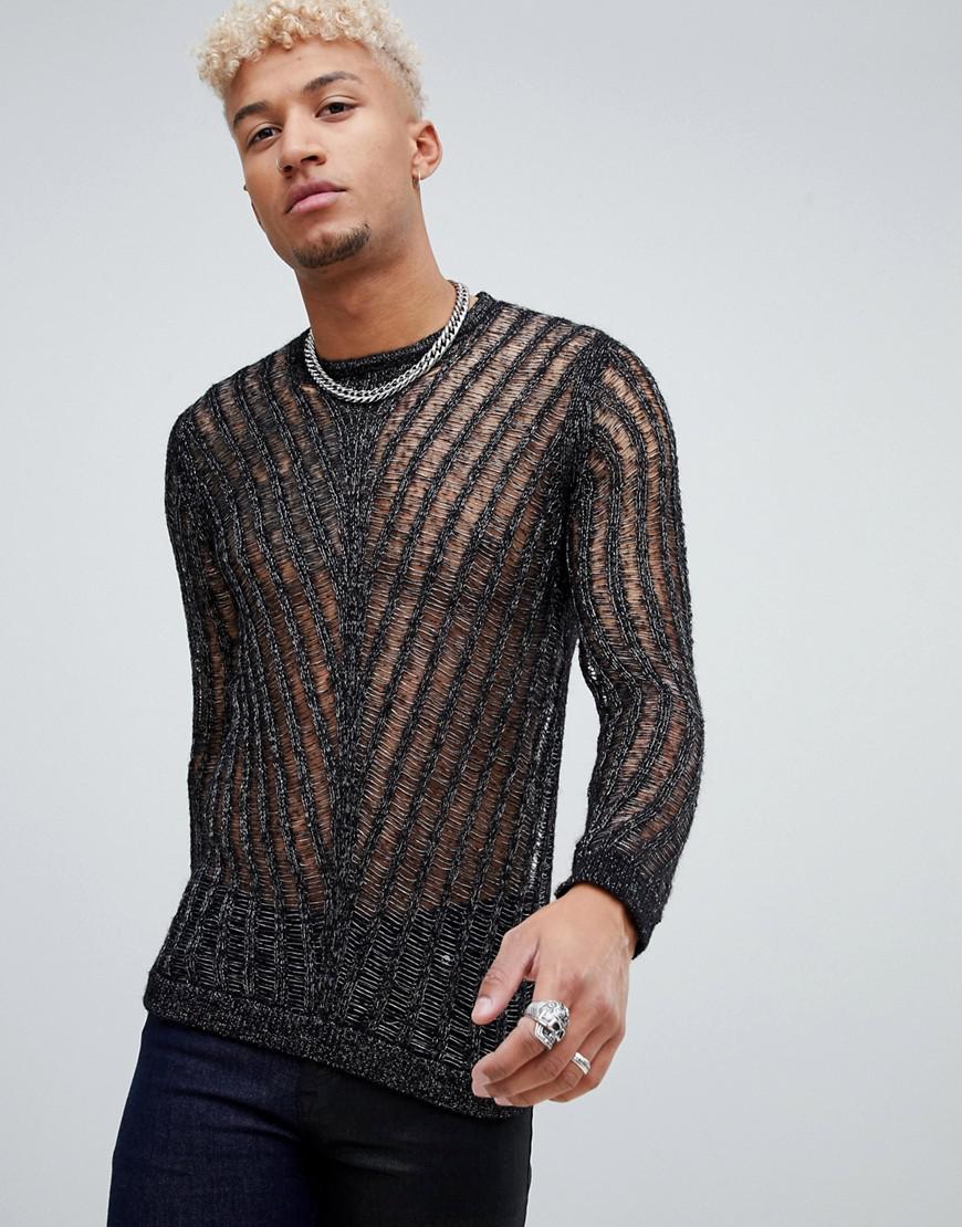 ASOS Laddered Jumper With Silver Metallic Yarn for Men | Lyst