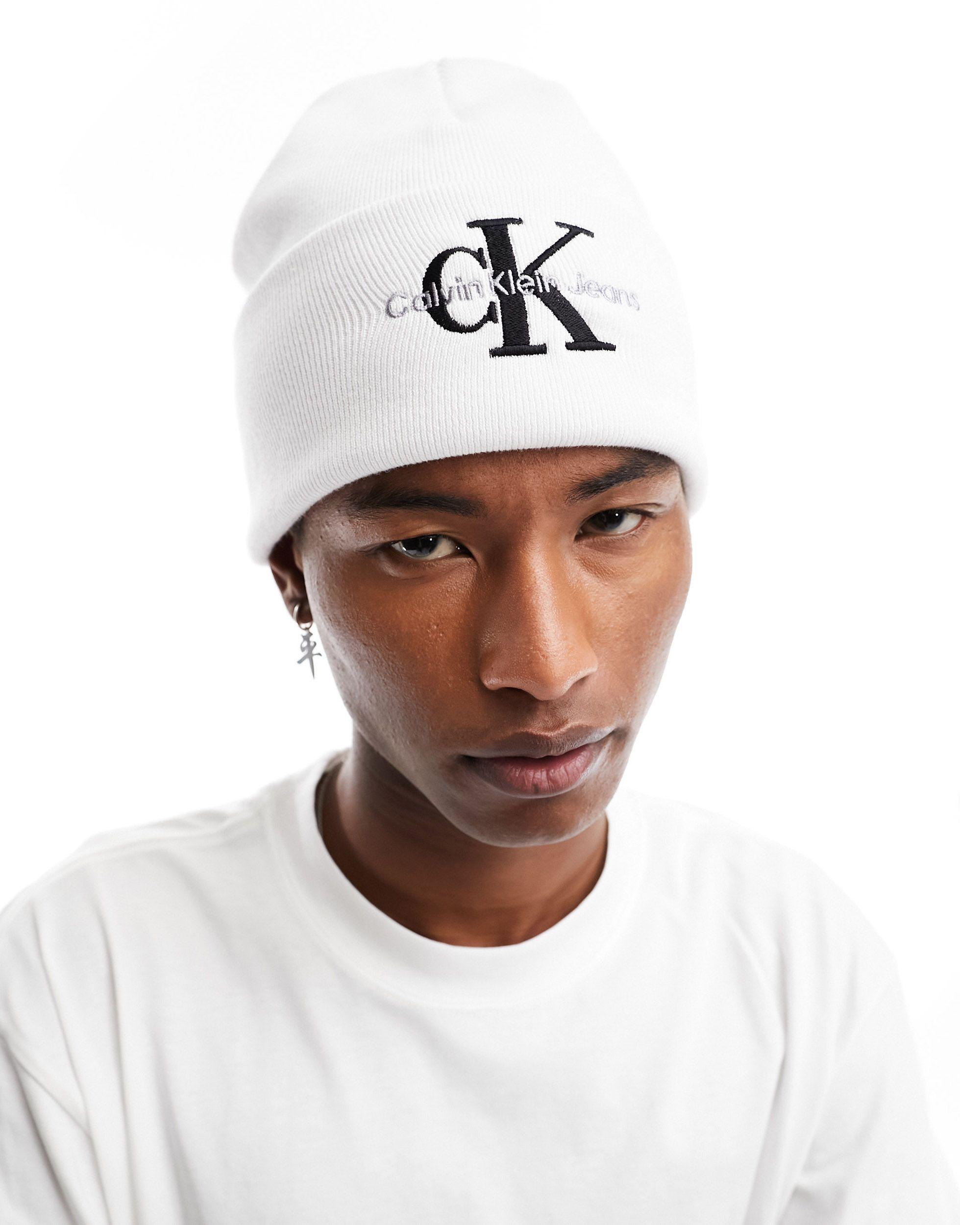 calvin klein white beanie