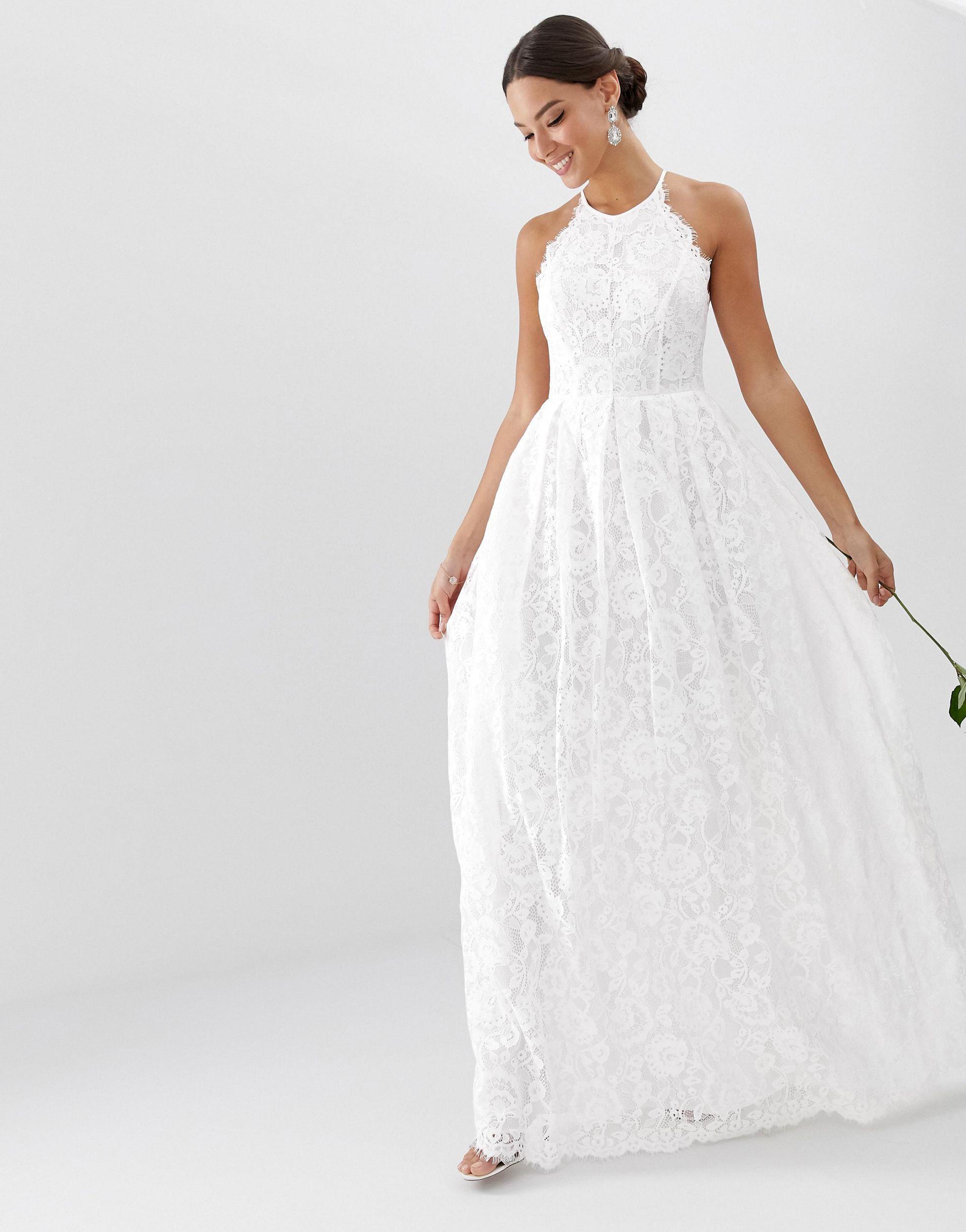 ASOS Amalie Lace Halter Neck Maxi Wedding Dress in White | Lyst