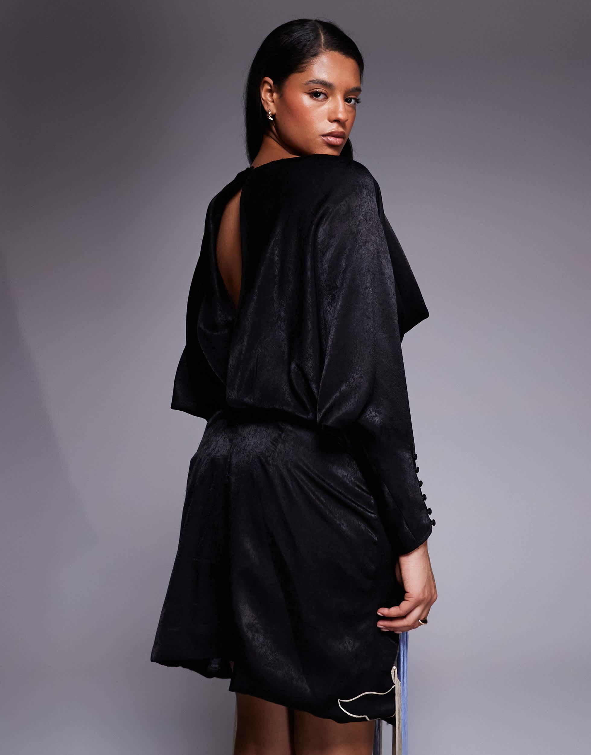 ASOS Asos Design Curve Satin Embroidered Mini Dress With Fringing in Blue |  Lyst
