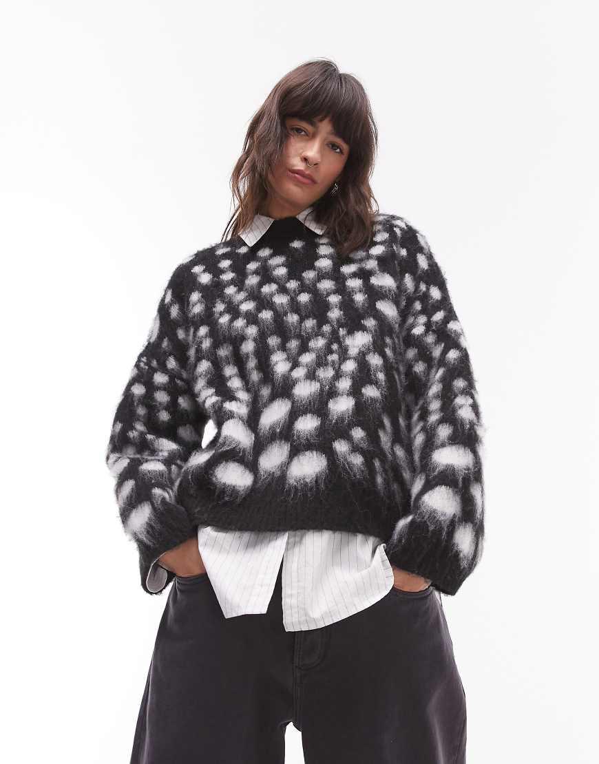 TOPSHOP Knitted Ultra Fluffy Relaxed Jumper in Black Lyst UK