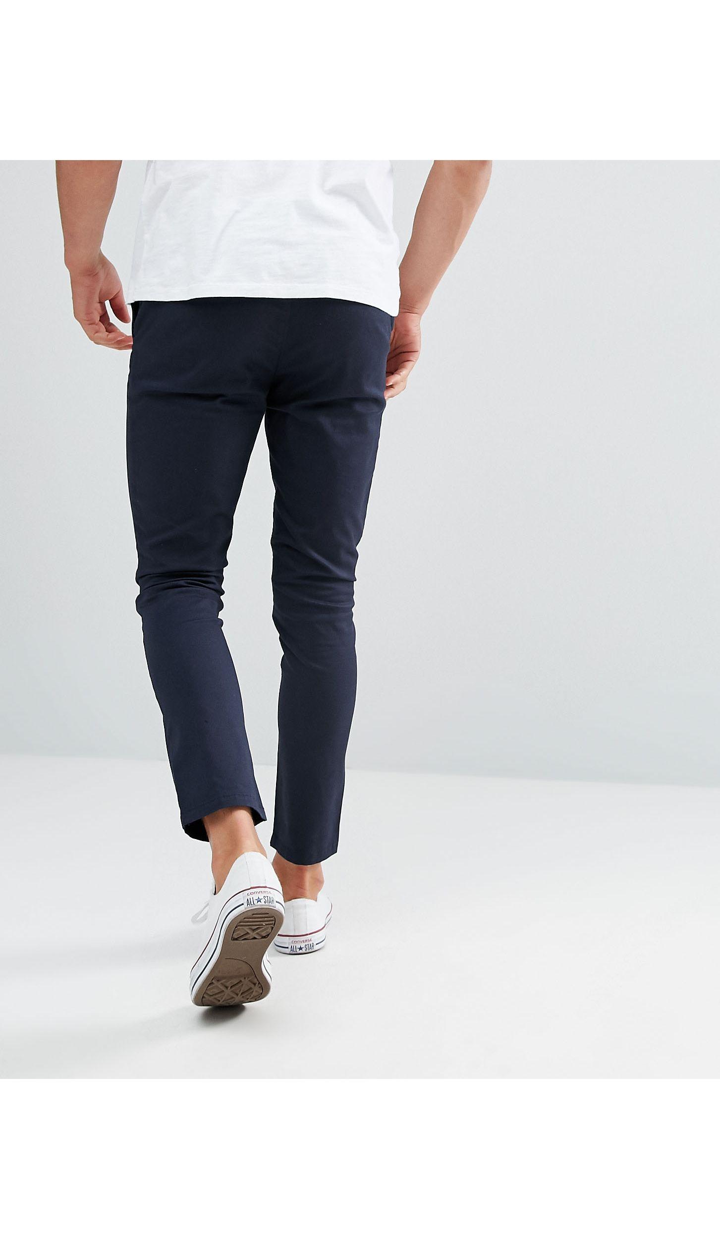 ASOS Cotton Super Skinny Cropped Chinos in Navy (Blue) for Men - Lyst