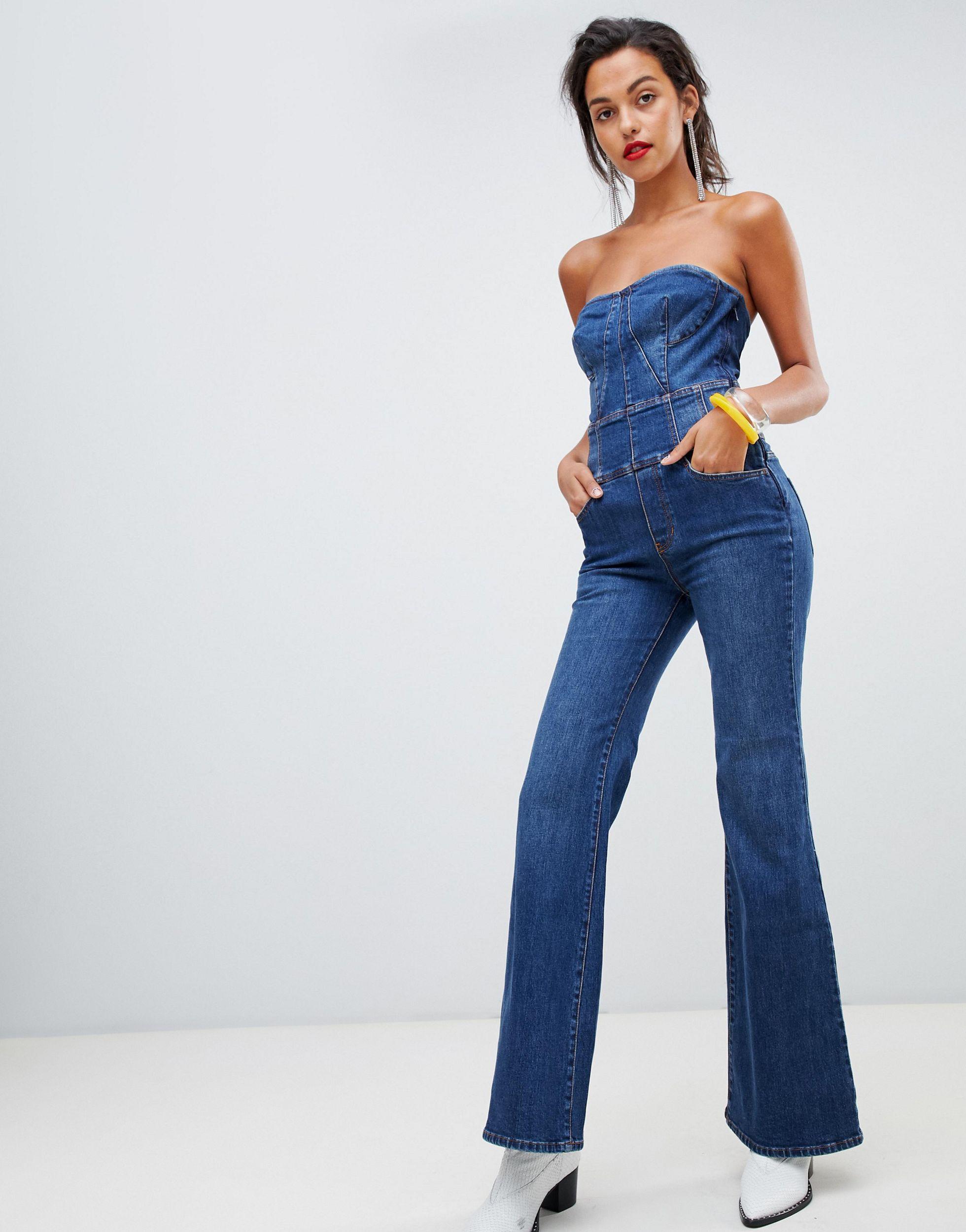Combinaison en jean courte sans bretelles coupe évasée Miss Sixty en  coloris Bleu | Lyst