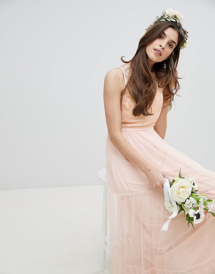 little mistress pink tulle maxi dress
