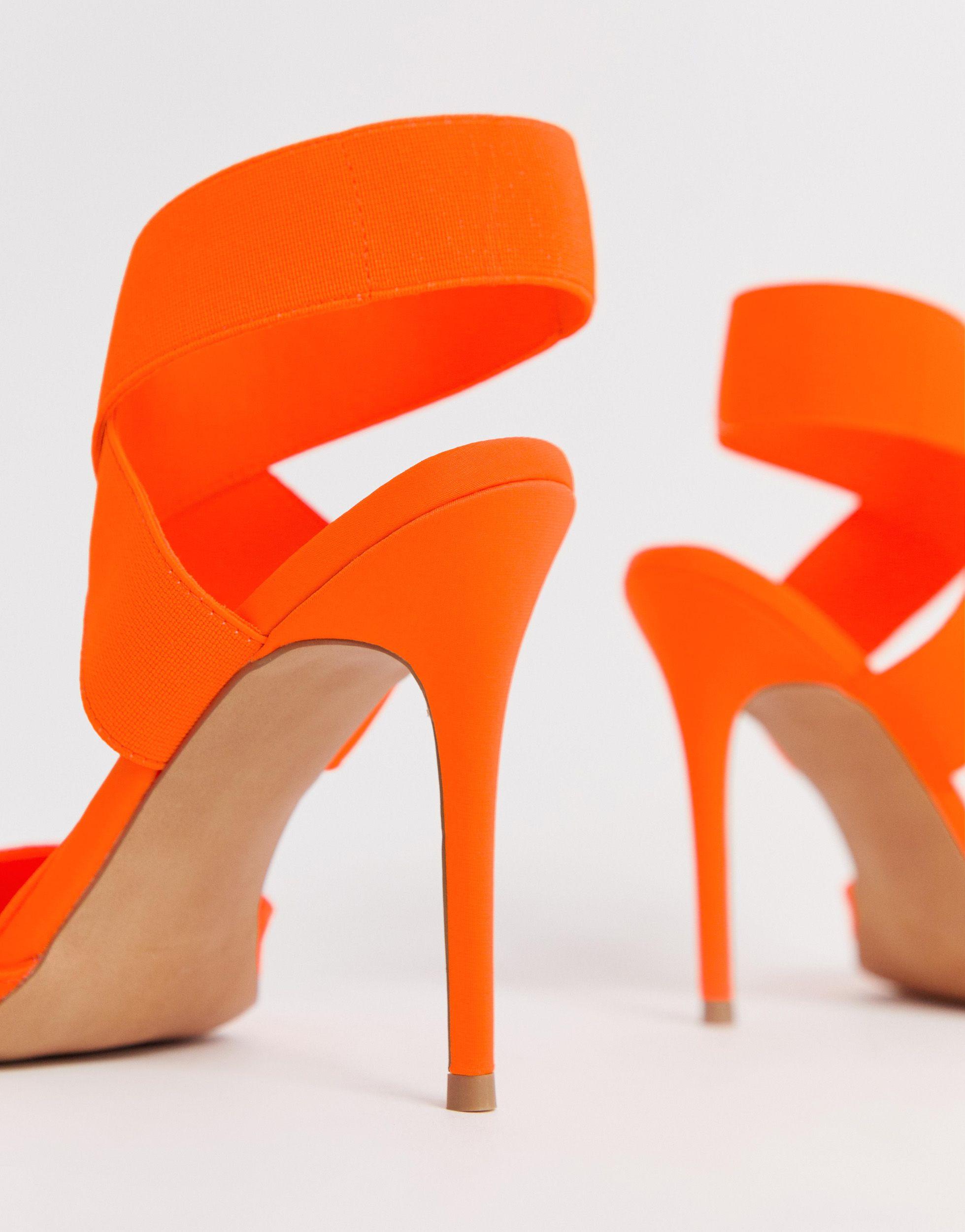 WMNS Orange Acrylic Strap Chunky Block Heels - Orange