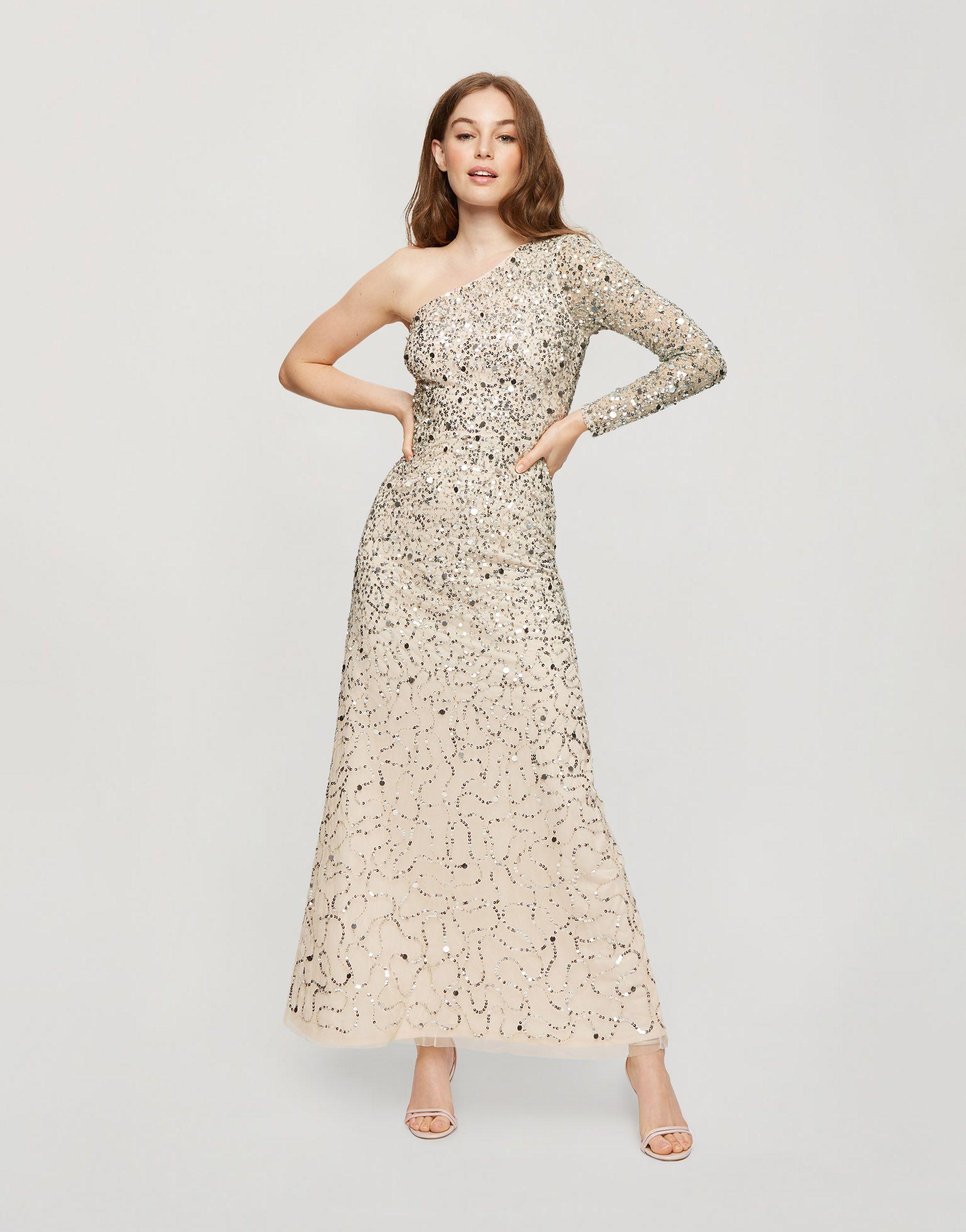 Miss Selfridge Maxi One Shoulder Dress With Gold Embellishment in Natural -  Lyst
