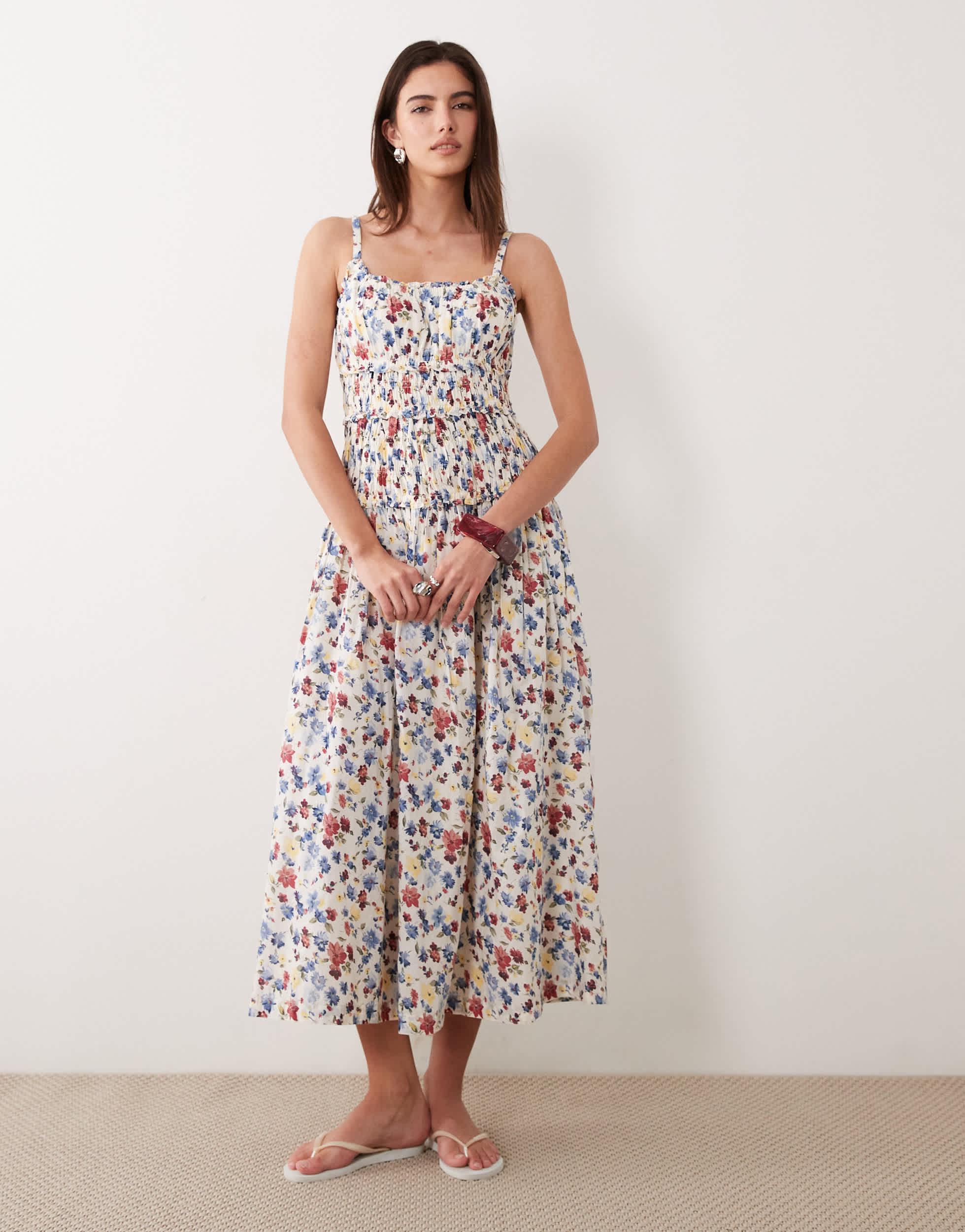farm rio lace floral midi dress Navy Blue Embroidered Richelieu Midi Dress