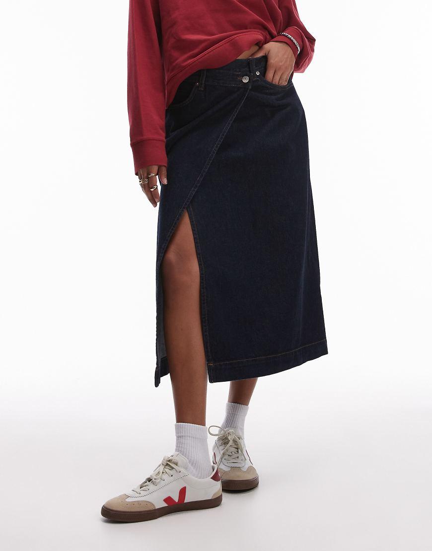 ARKET Denim Midi Wrap Skirt in Red Lyst UK
