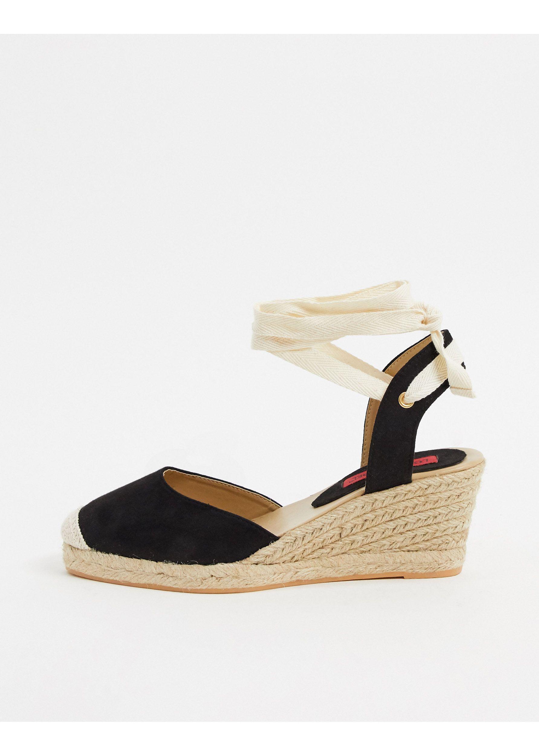 London Rebel Wide Fit Espadrille Wedges With Ankle Tie in Black - Save ...