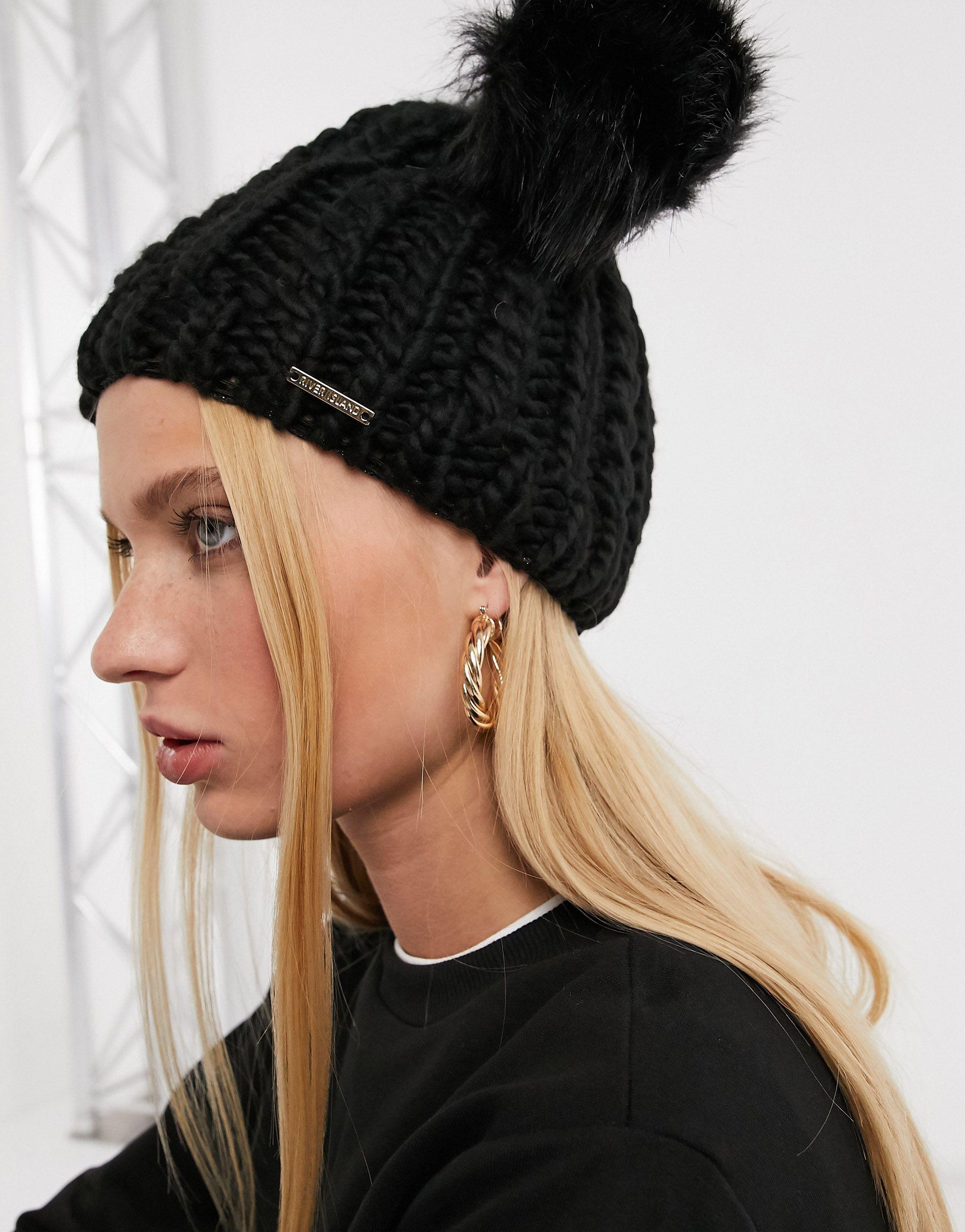 Faux Fur Pompom Beanie Hat 