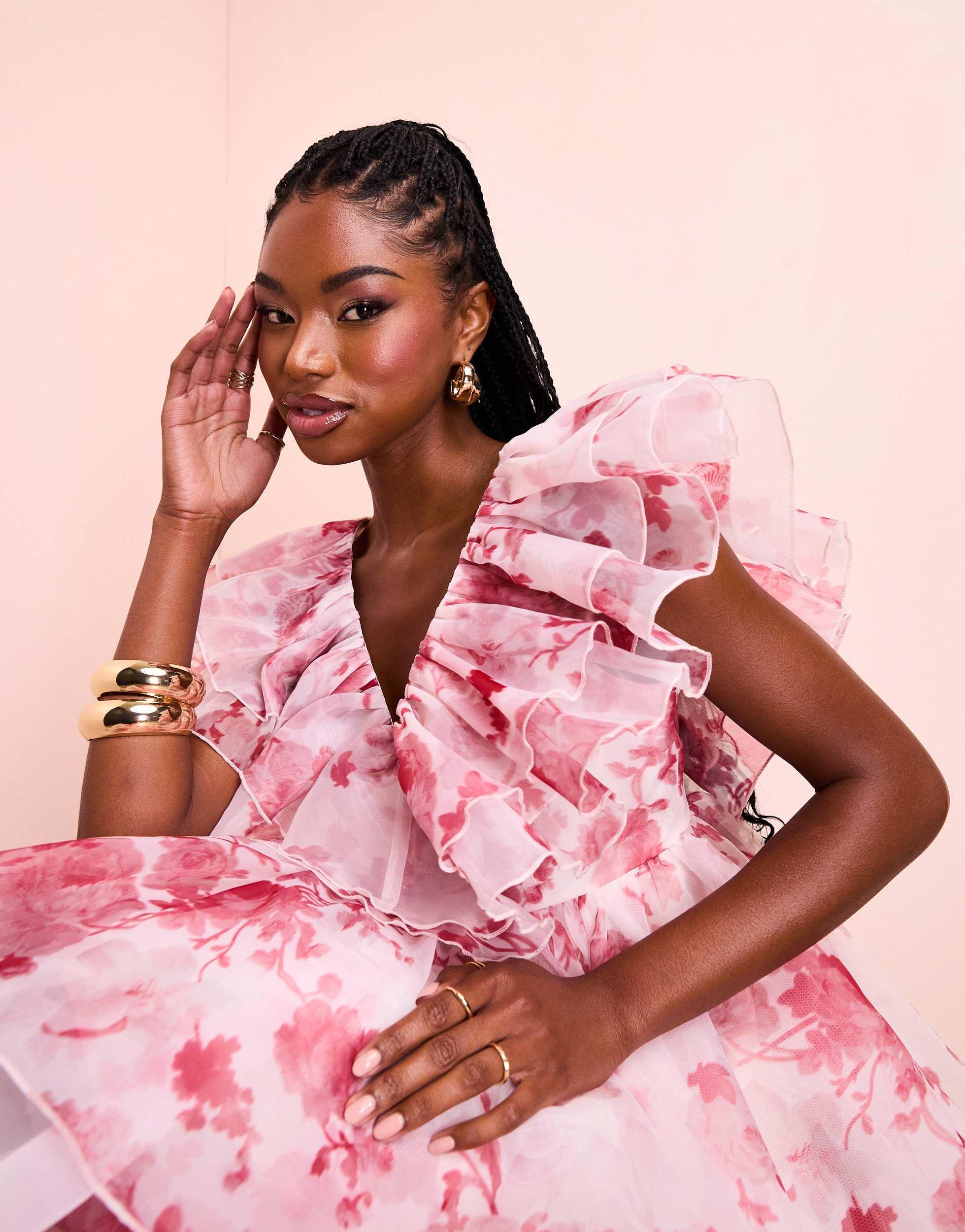 ASOS Organza Ruffle Baby Doll Mini Dress in Pink Lyst