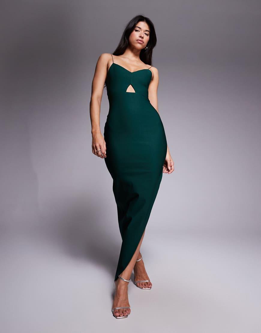 Vesper Bodycon Maxi Dress With Side Split in Green | Lyst UK