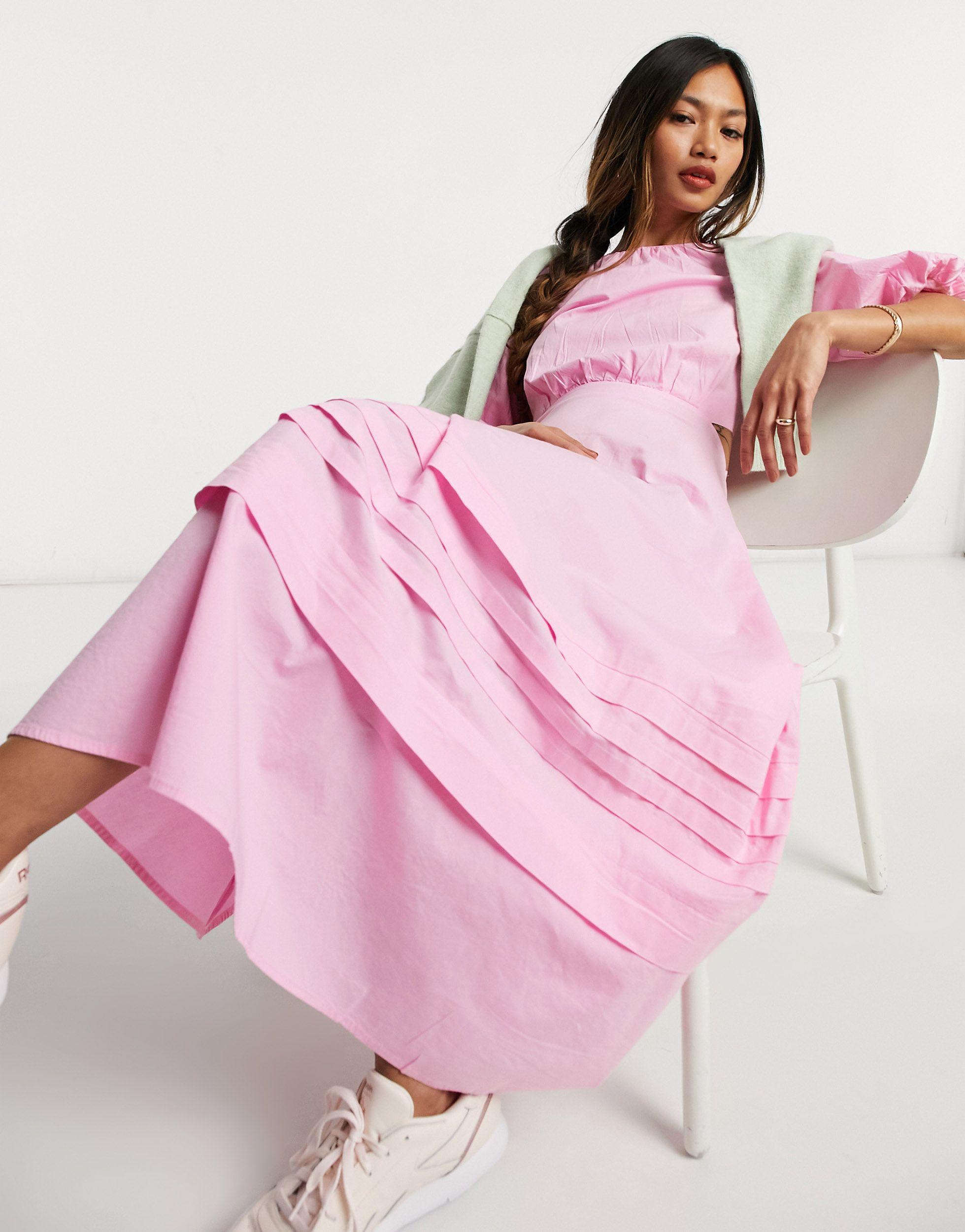 Warehouse Puff Sleeve Maxi Dress in Pink | Lyst