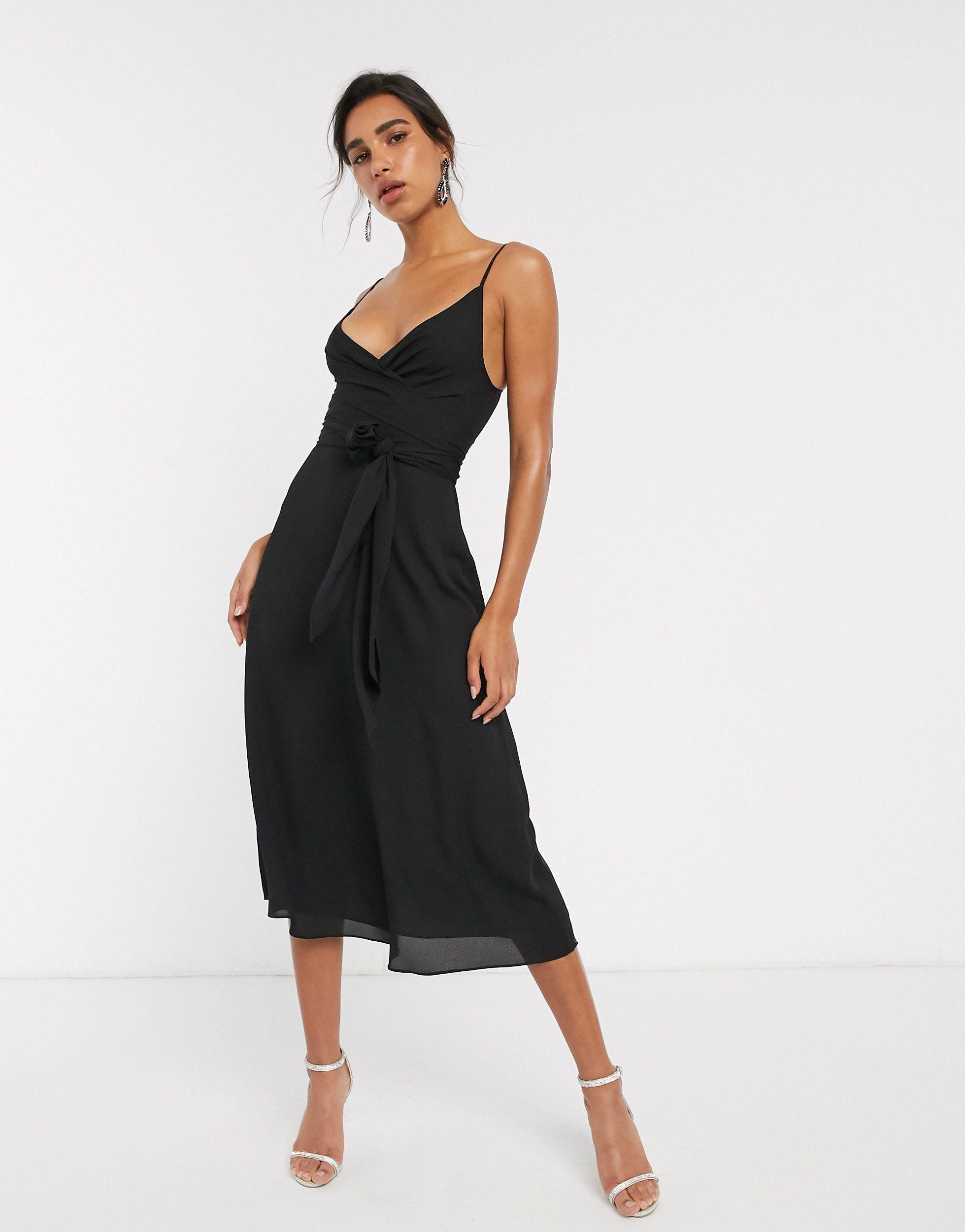 cami wrap midi dress with tie waist