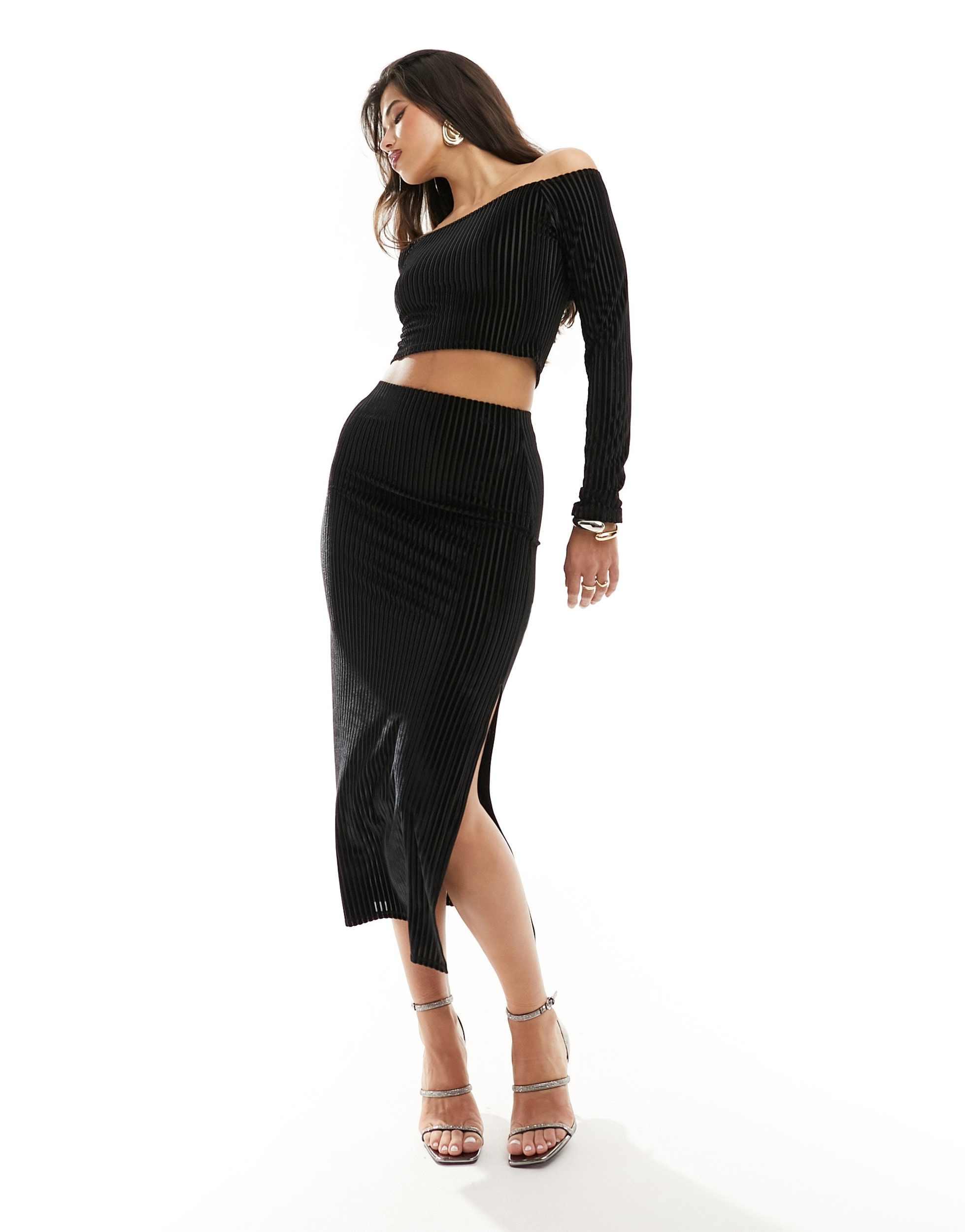 Jupe fourreau d ensemble mi longue en velours cotele ASOS en coloris Noir Lyst