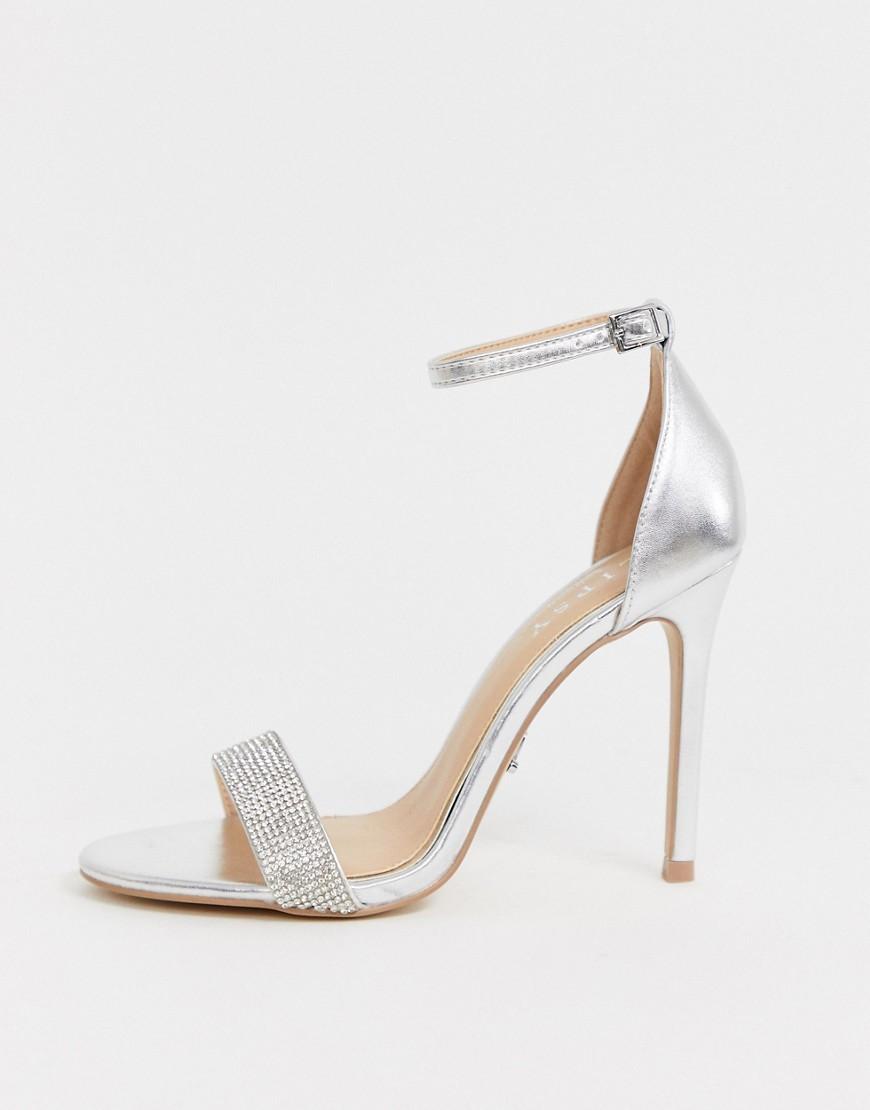 Lipsy Diamante Barely There Heeled Sandal in Metallic | Lyst UK
