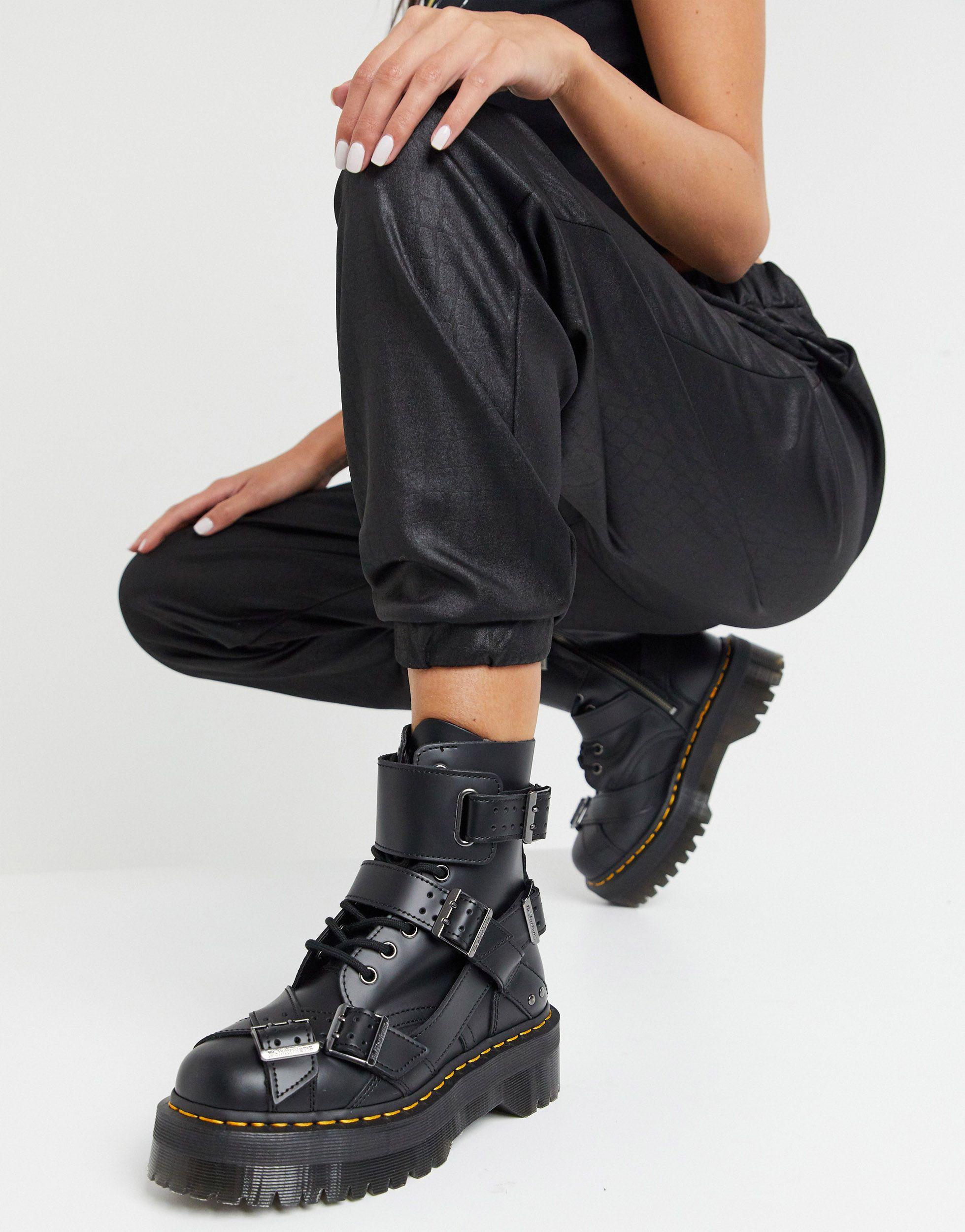 Dr. Martens Leather Jadon Strap Buckle Chunky Flatform Boots in Black | Lyst