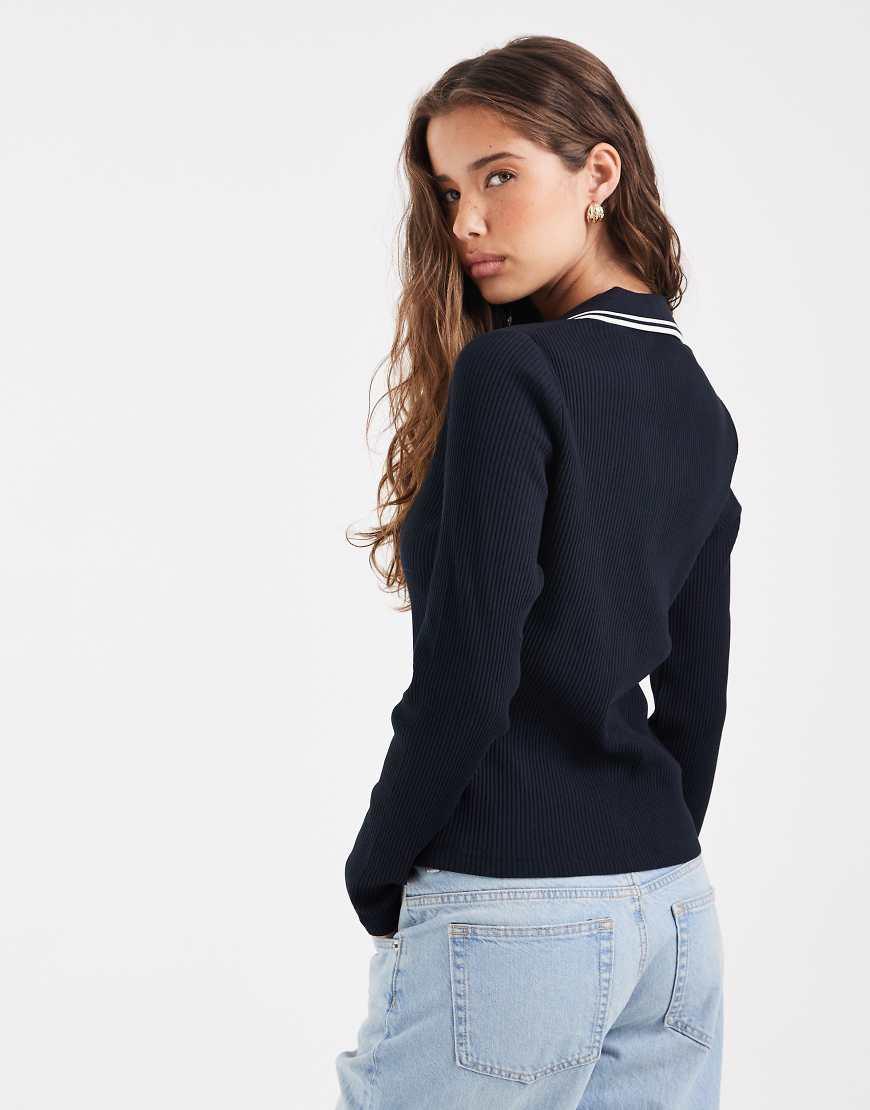 Fred Perry Twin Tipped Ribbed Long Sleeve Polo Shirt in Blue | Lyst UK