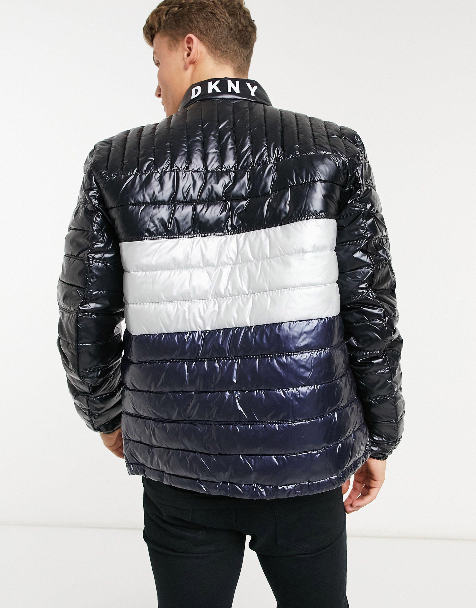 closure london mens racer logo puffer jacket black