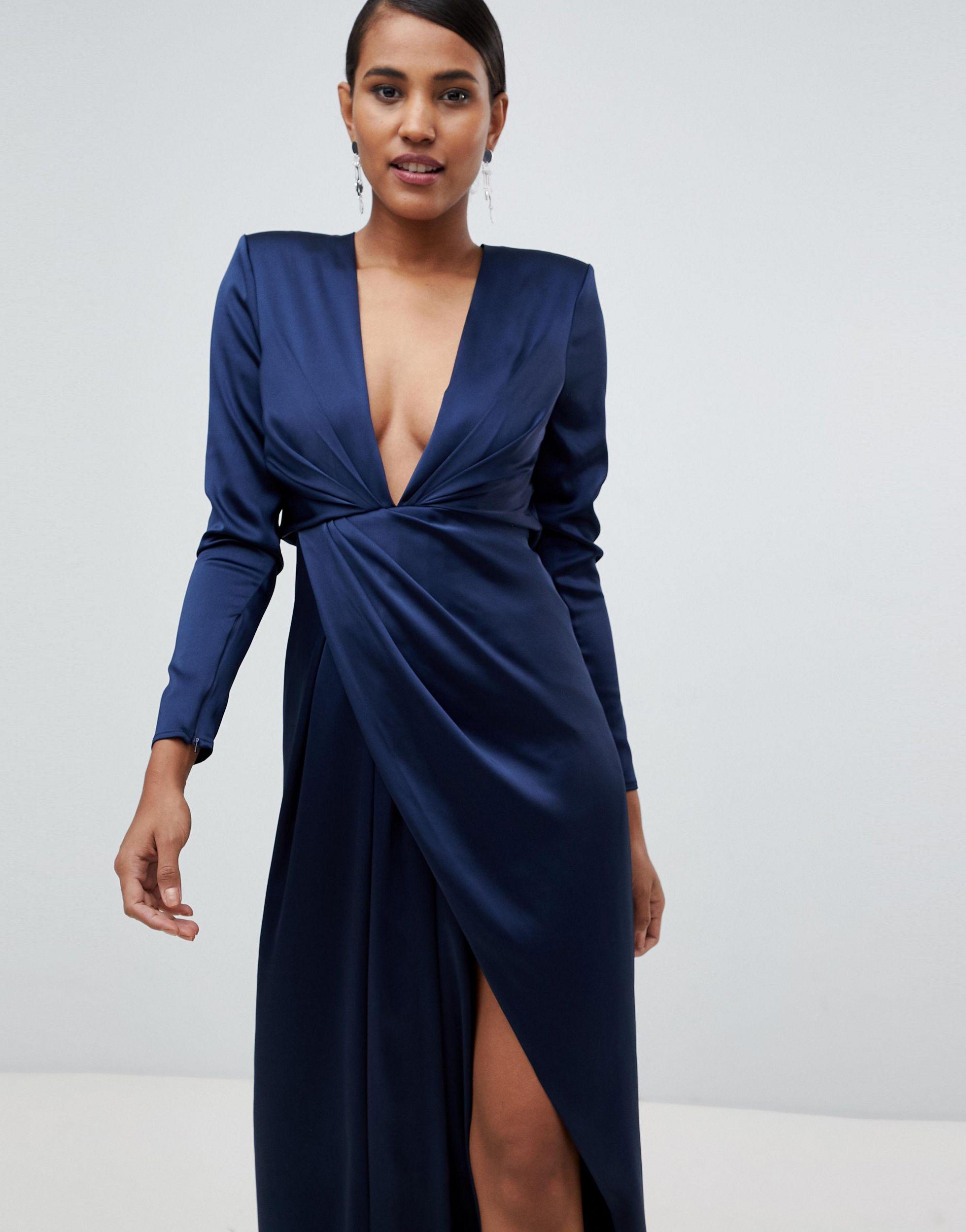 asos edition split side plunge maxi in satin