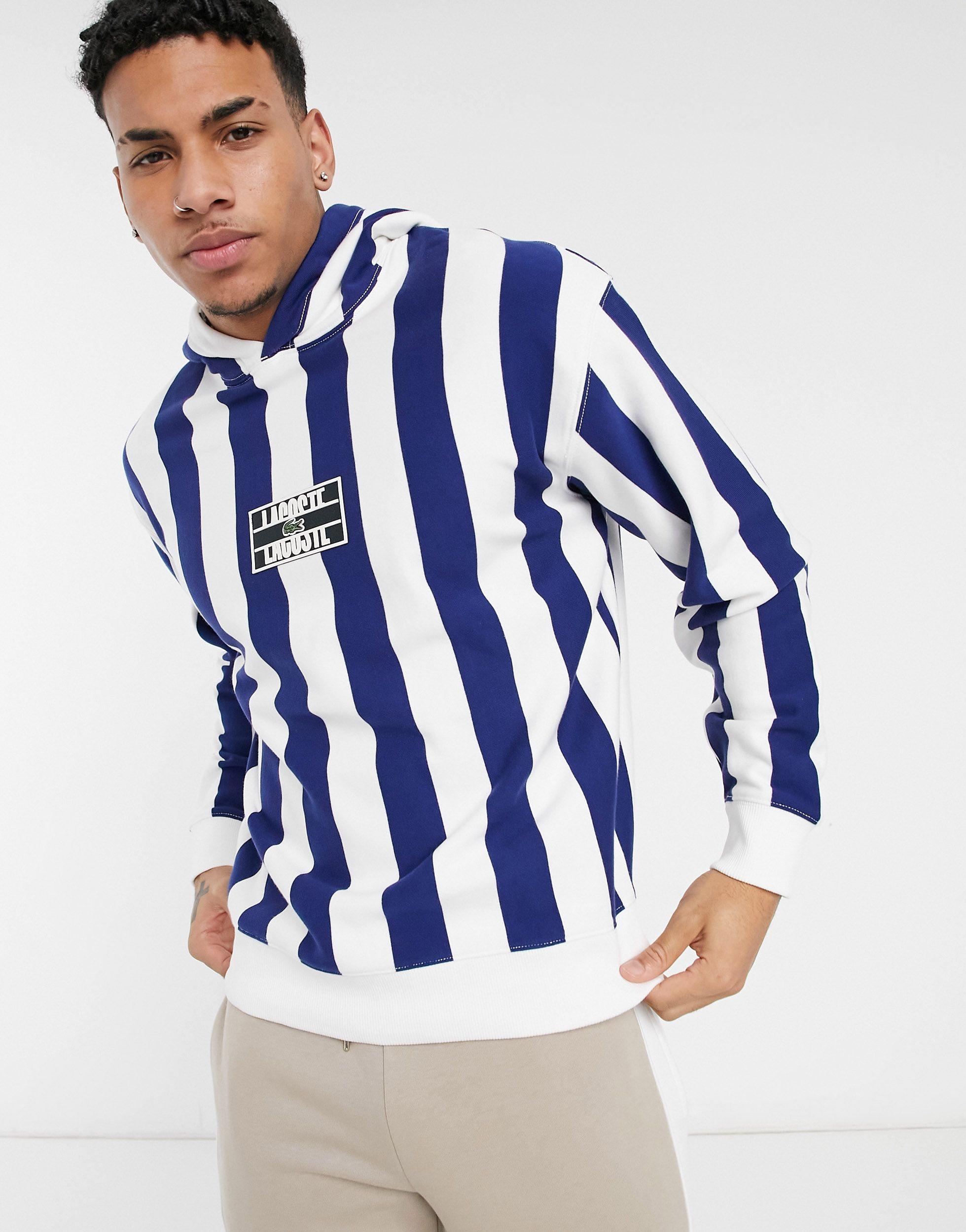 Badge Hooded Striped Fleece Sweatshirt 