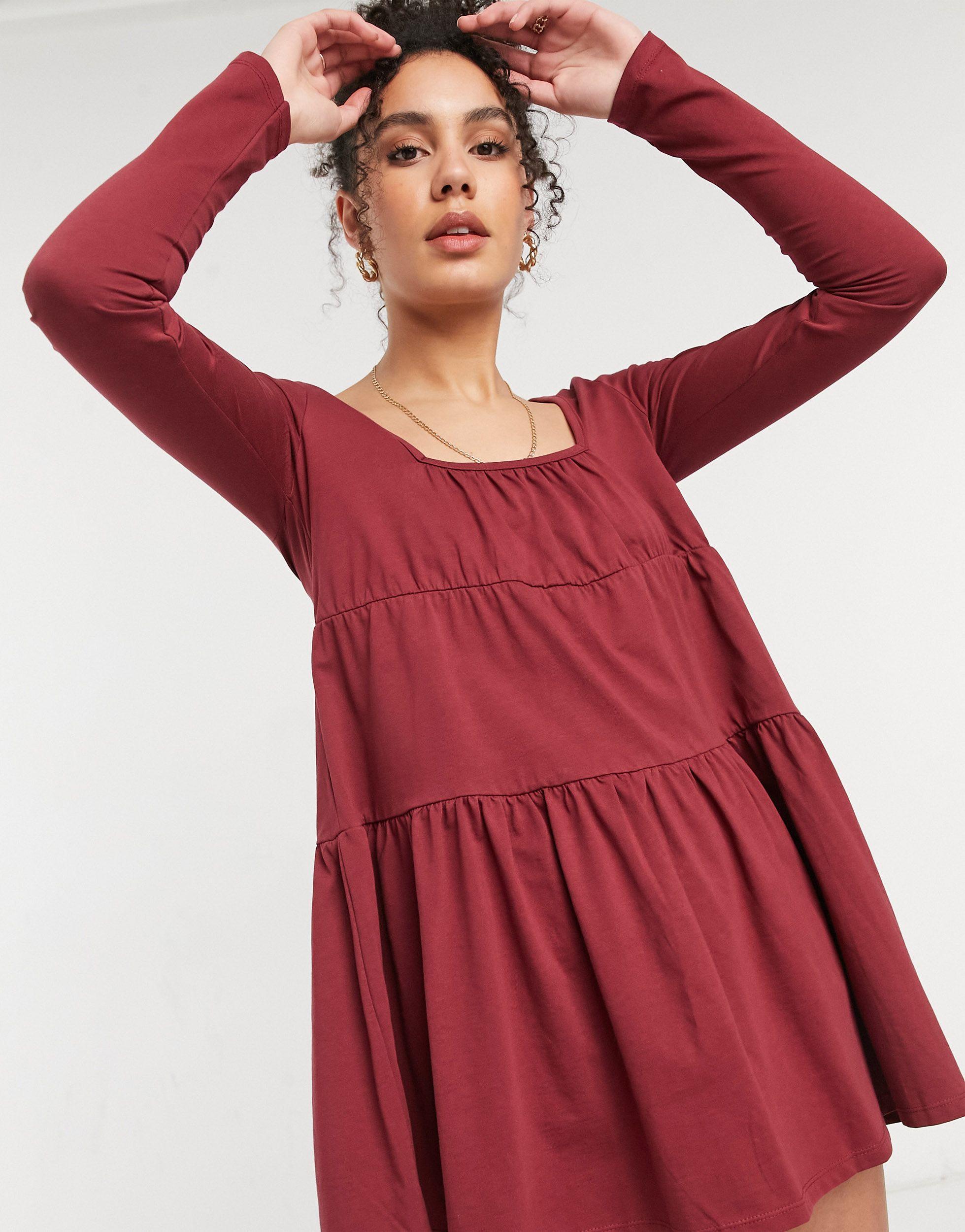 ASOS Cotton Asos Design Tall Mini Tiered Smock Dress With Square Neck And Tiered Hem - Lyst