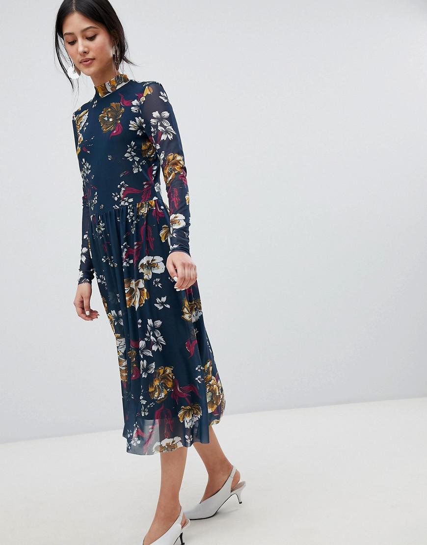 Y.A.S Leather Bold Floral Dress in Blue ...