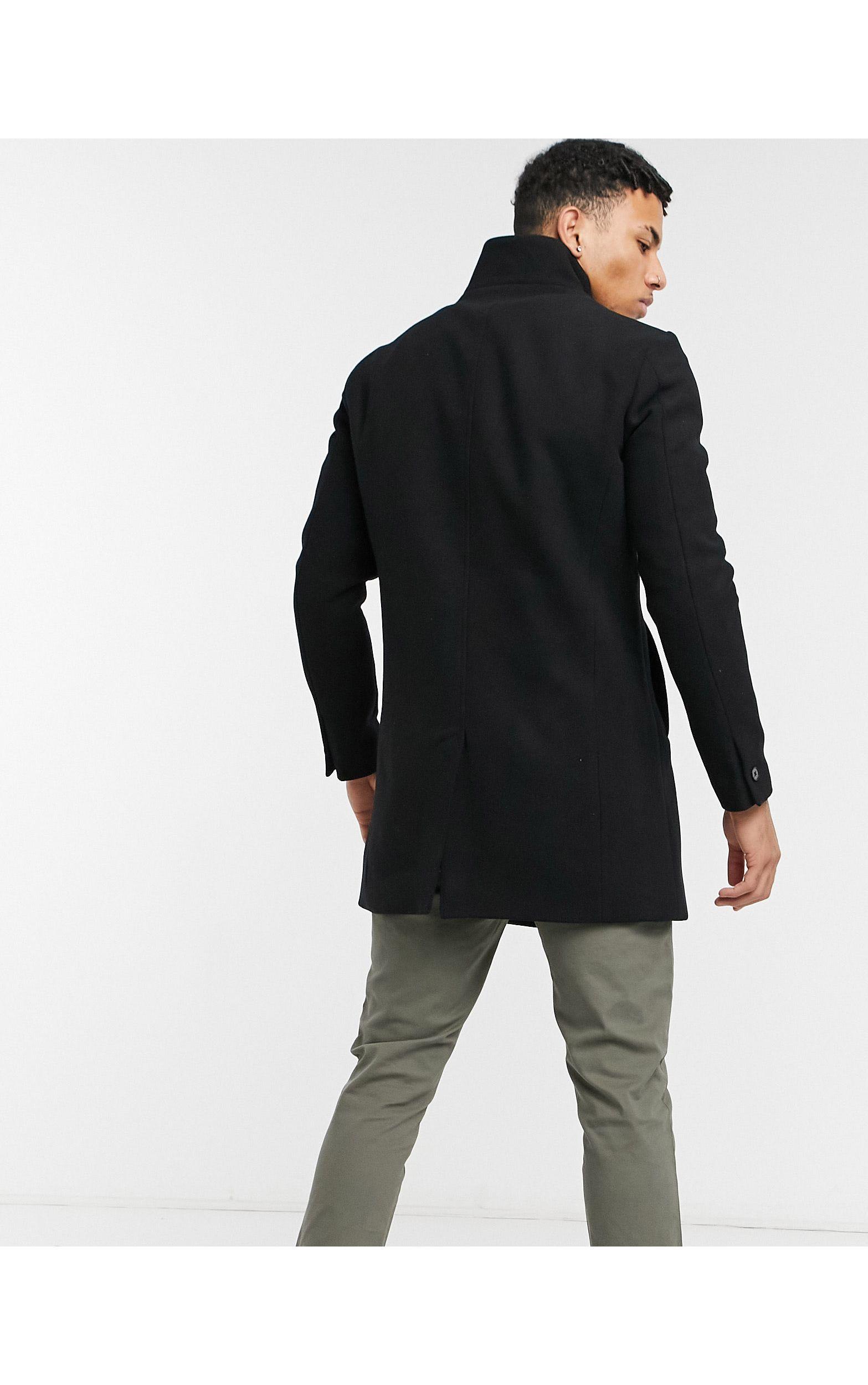 Jack & Jones Essentials Wool Coat With Funnel Neck in Black for Men | Lyst