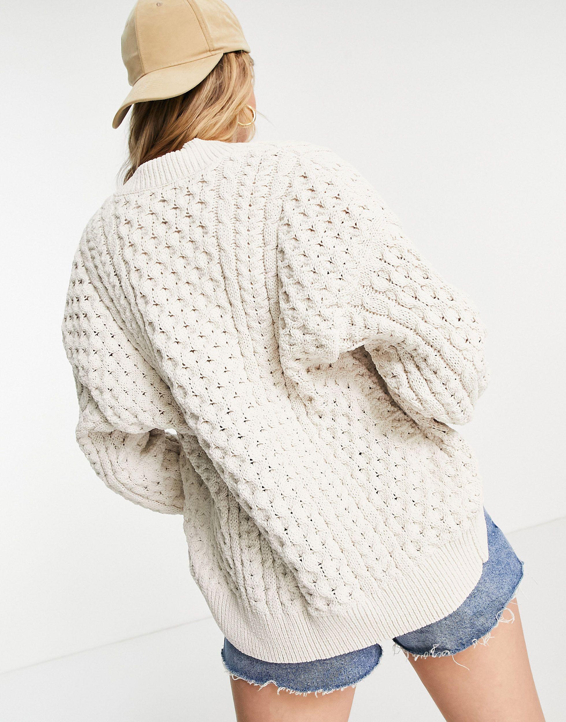 Abercrombie & Fitch Synthetic Cable Knit Slouchy Cardigan in White - Lyst