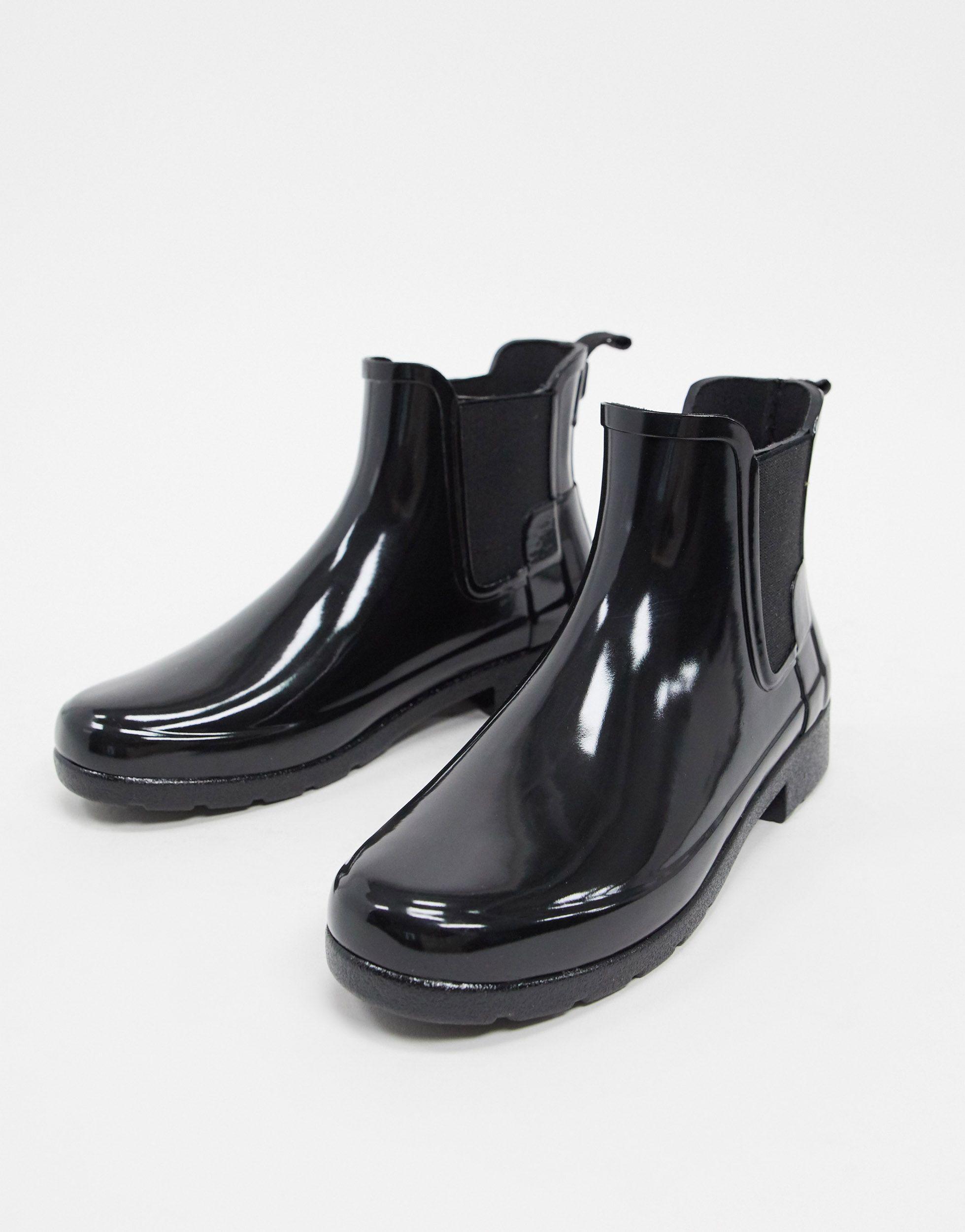black gloss chelsea boots
