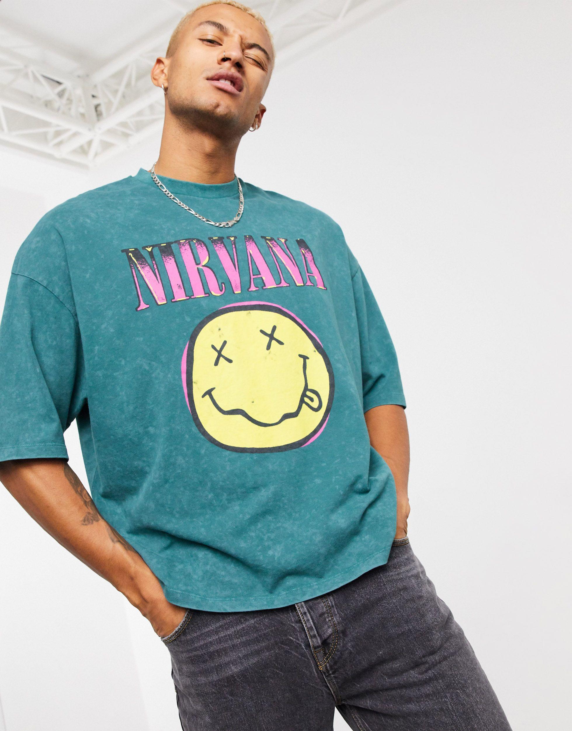 ASOS Nirvana Oversized T-shirt With Front Print in Green for Men | Lyst