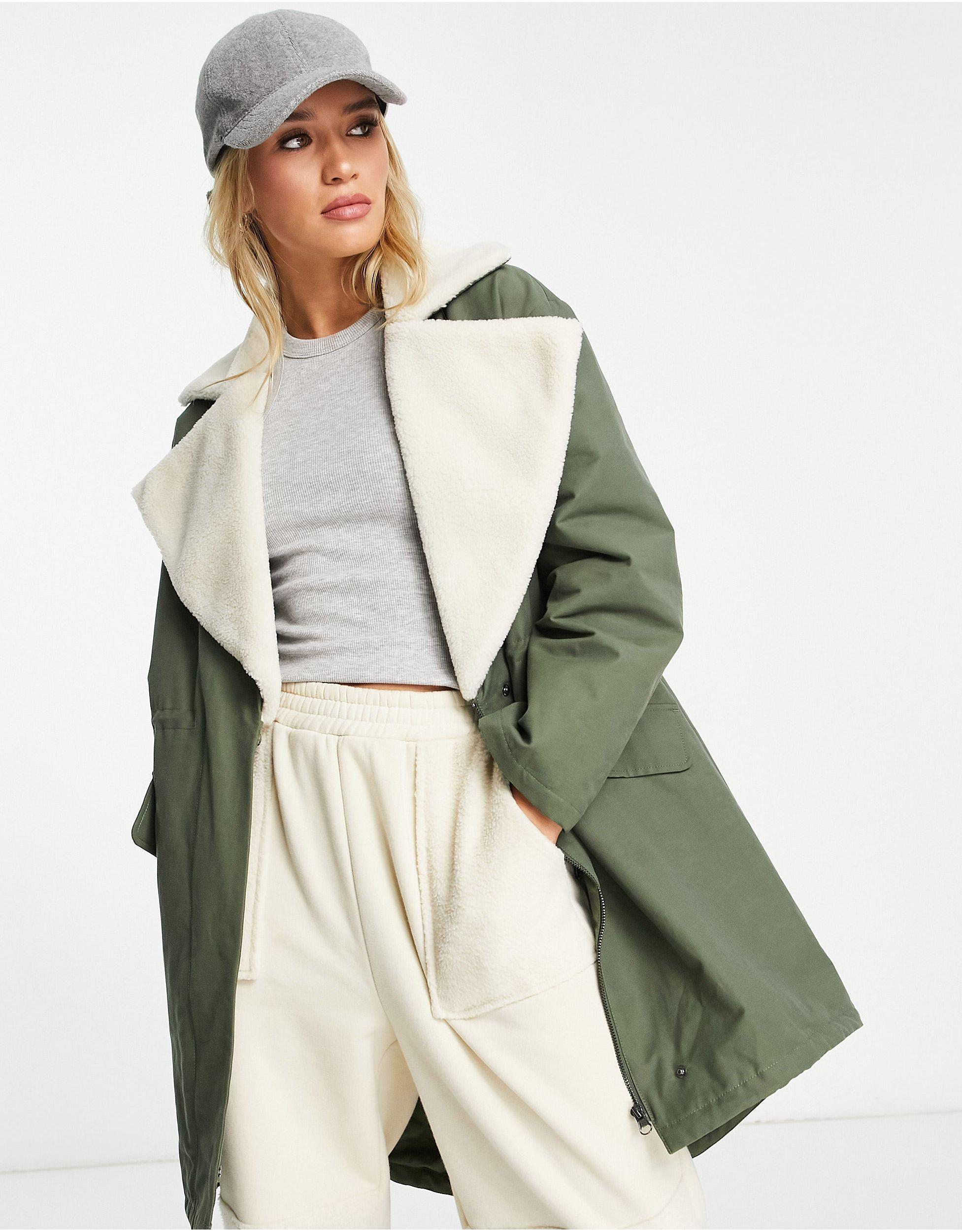 ASOS Quilt Lined Parka Coat With Collar in Green Lyst Canada