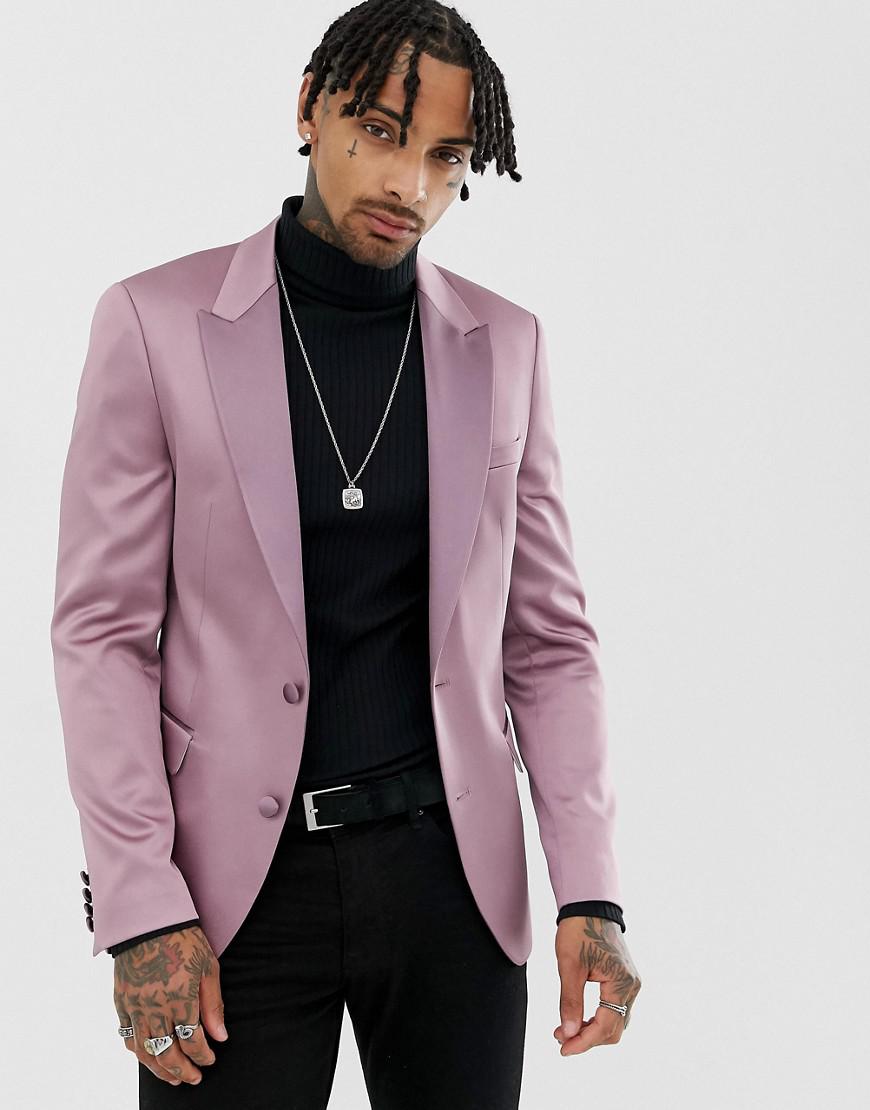 ASOS Skinny Tuxedo Blazer In High Shine Satin And Tonal Lapel in Purple for  Men - Lyst