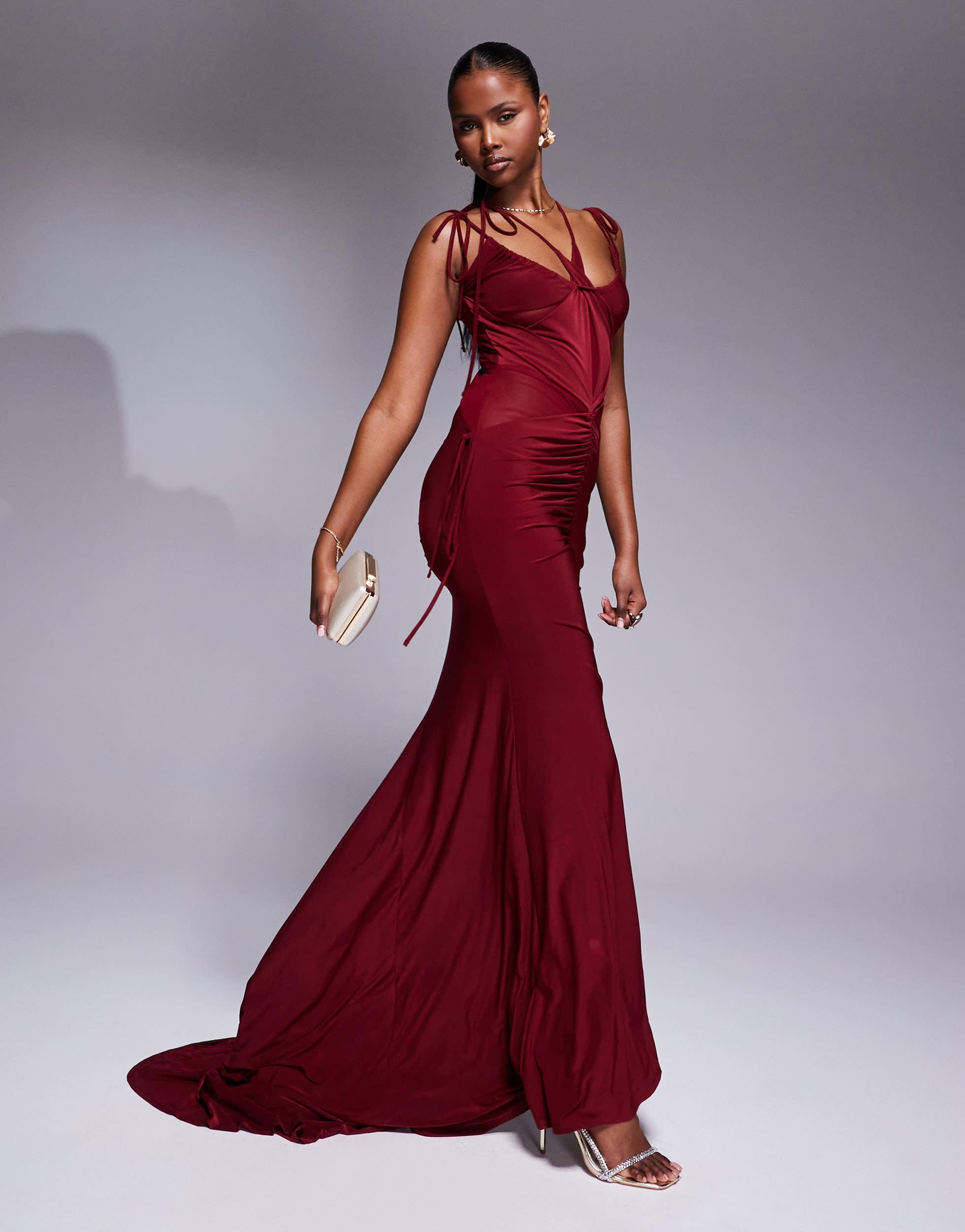 asos fallen shoulder prom dress